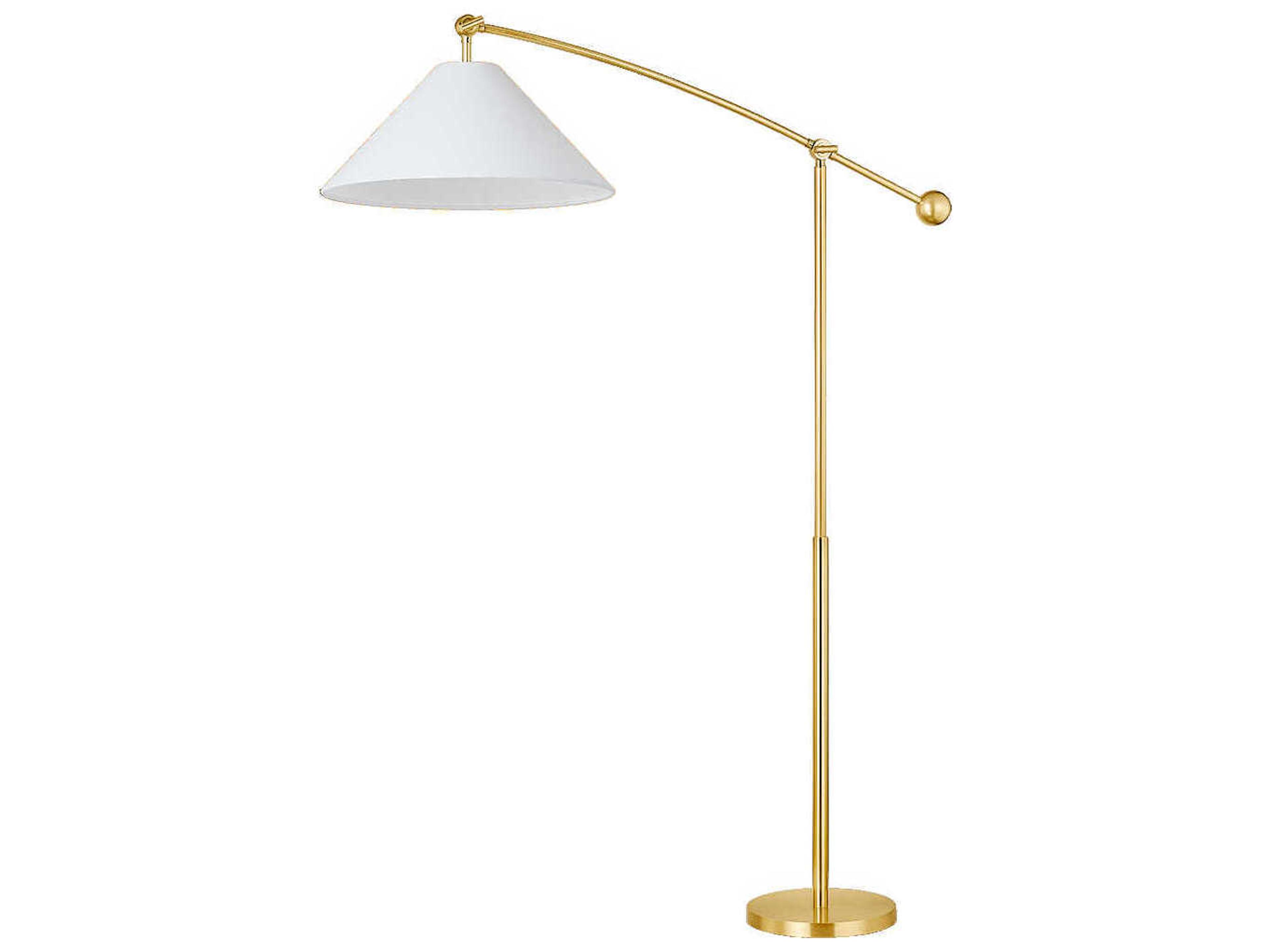 Birdie Aged Brass White Linen Floor Lamp