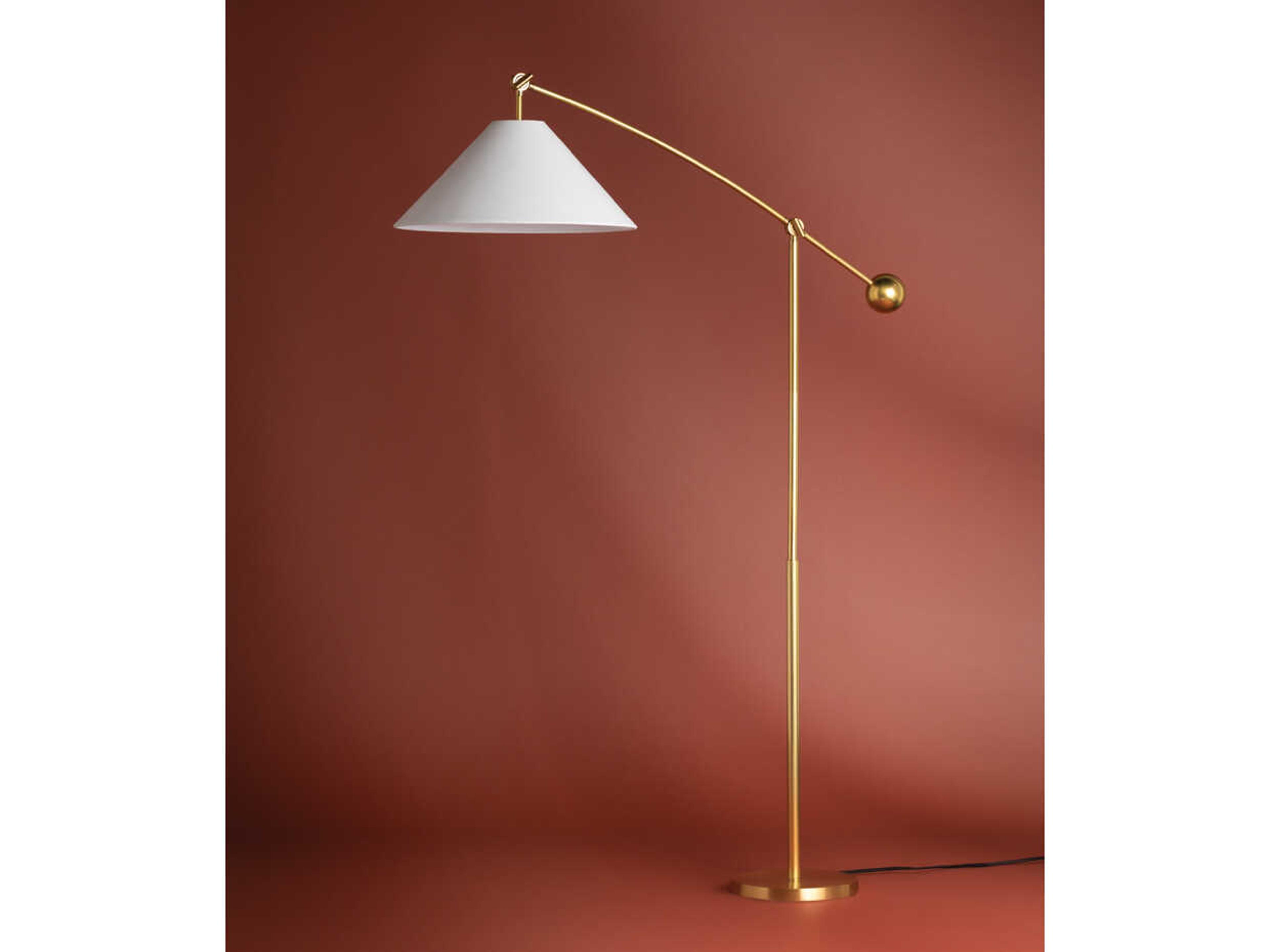 Mitzi Birdie Aged Brass White Linen Floor Lamp