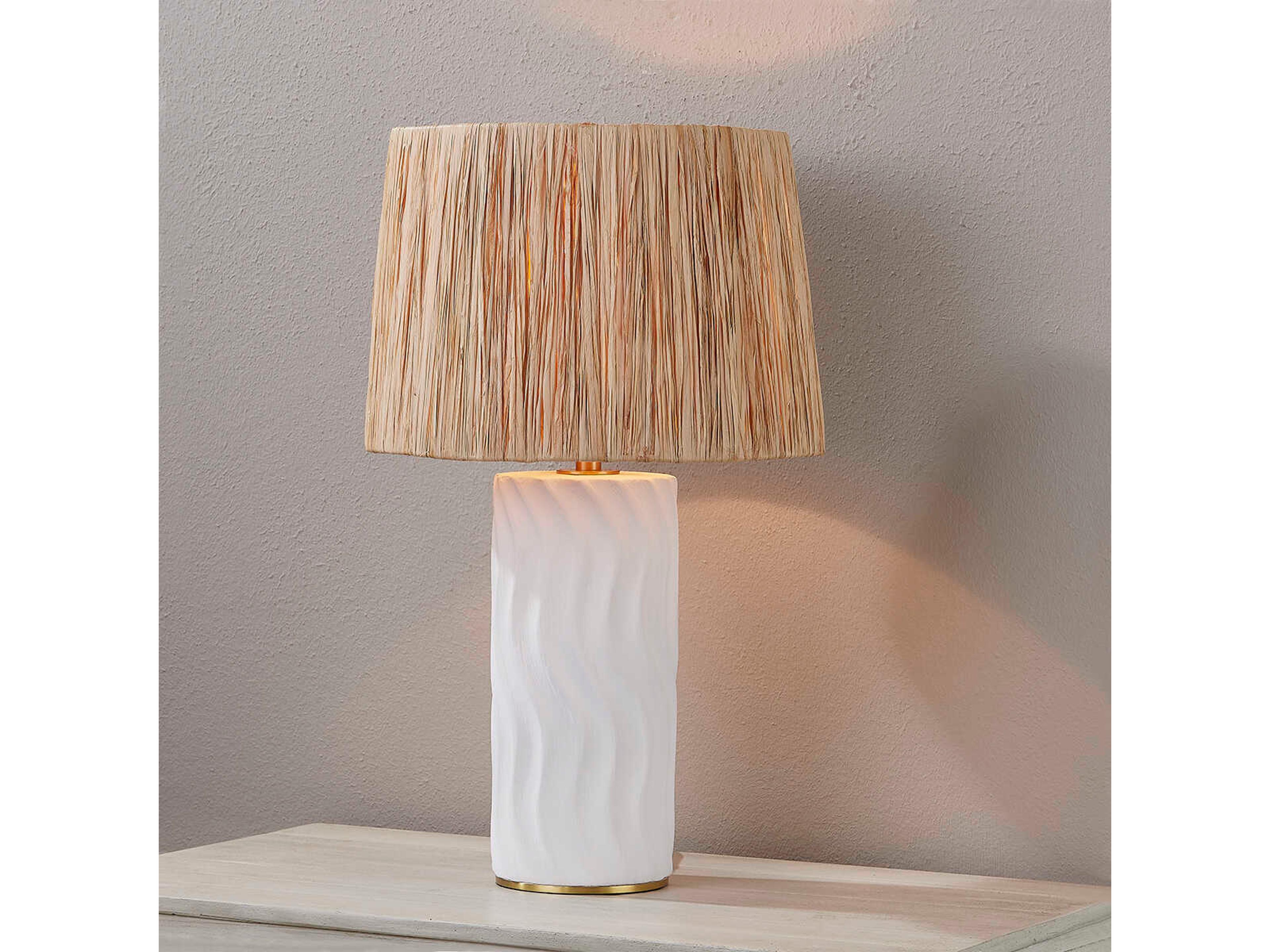 Mitzi Daniella Aged Brass Natural Raffia White Table Lamp