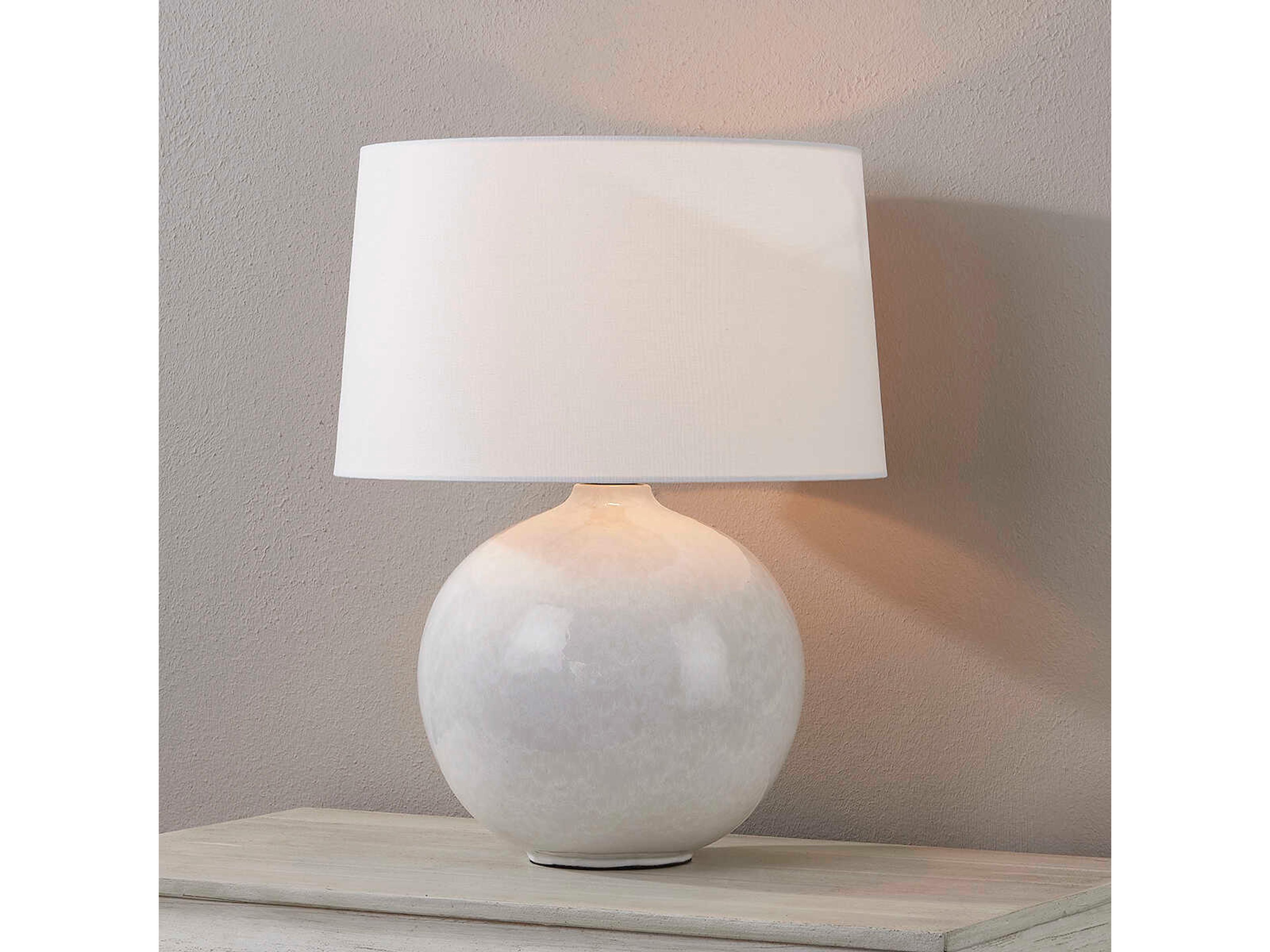 Karina Aged Brass White Linen With Self Trim Gray Table Lamp