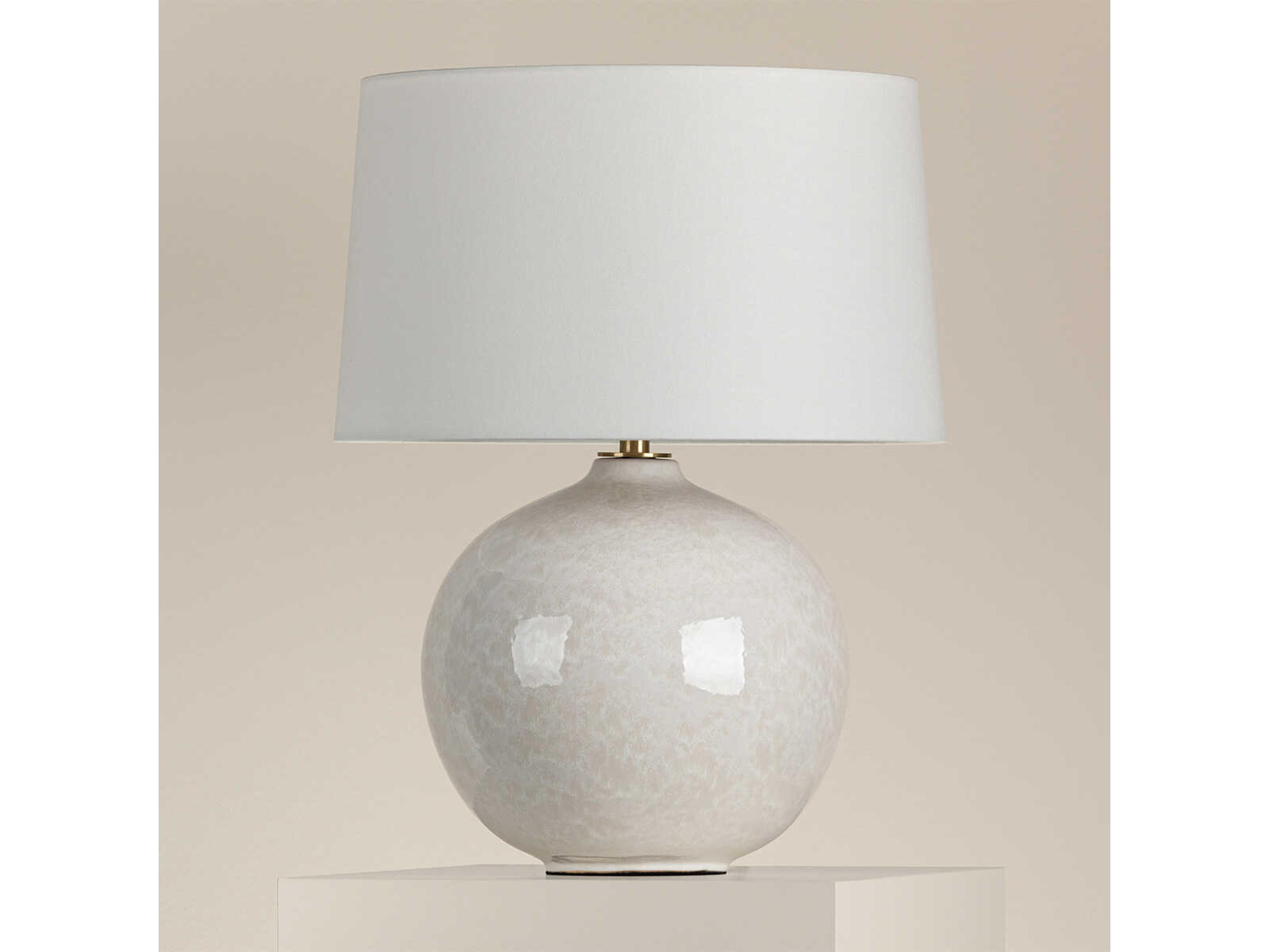 Mitzi Karina Aged Brass White Linen With Self Trim Gray Table Lamp