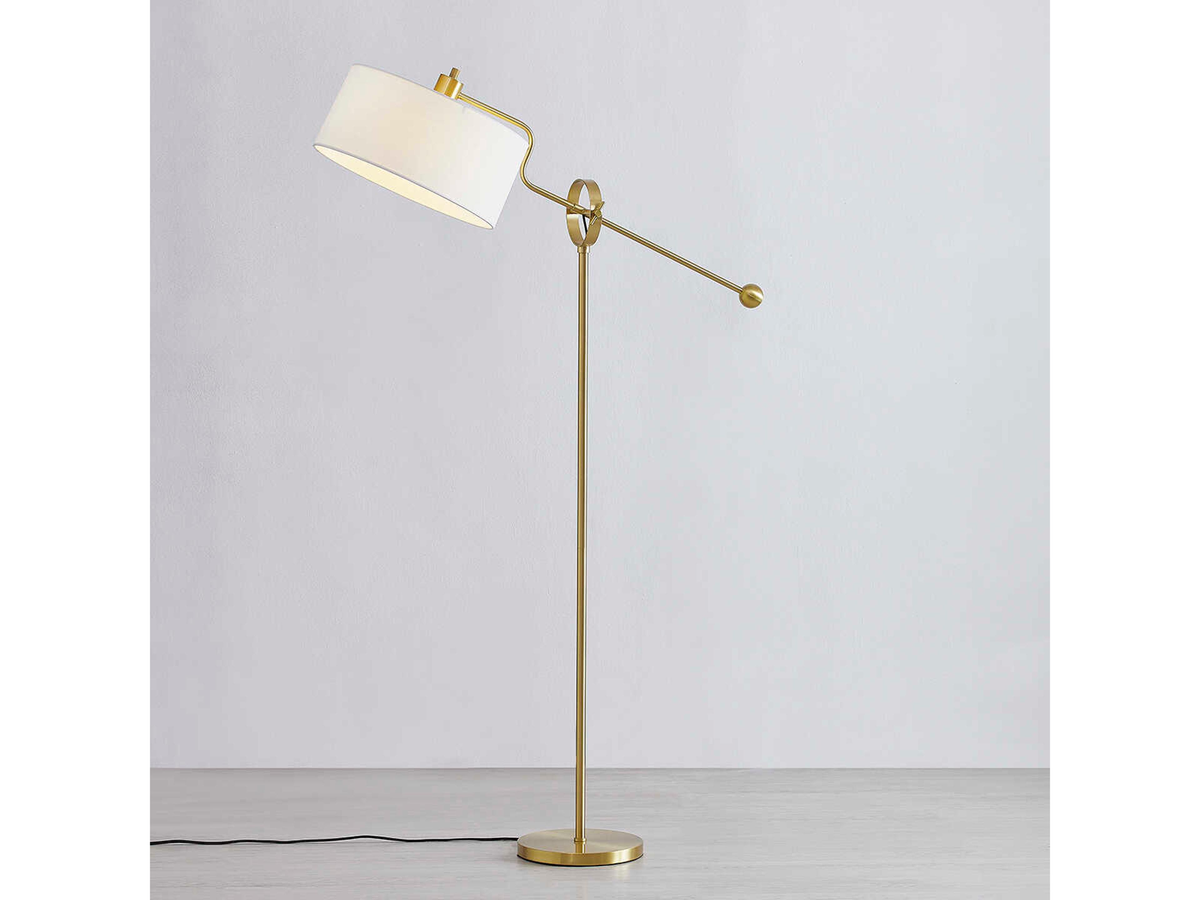 Mitzi Libby Aged Brass White Linen Floor Lamp