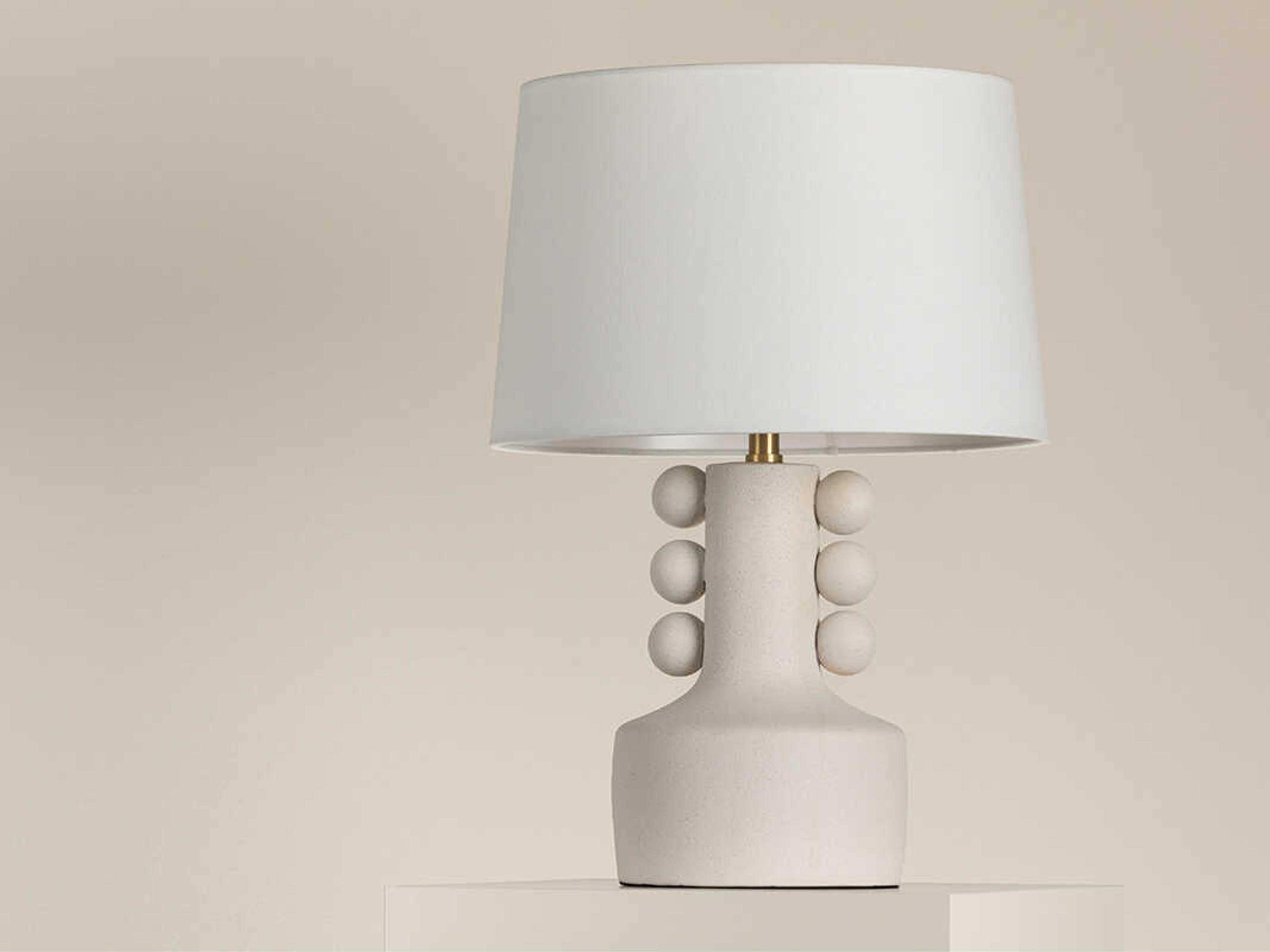 Mitzi Amalia Aged Brass White Linen Gray Table Lamp