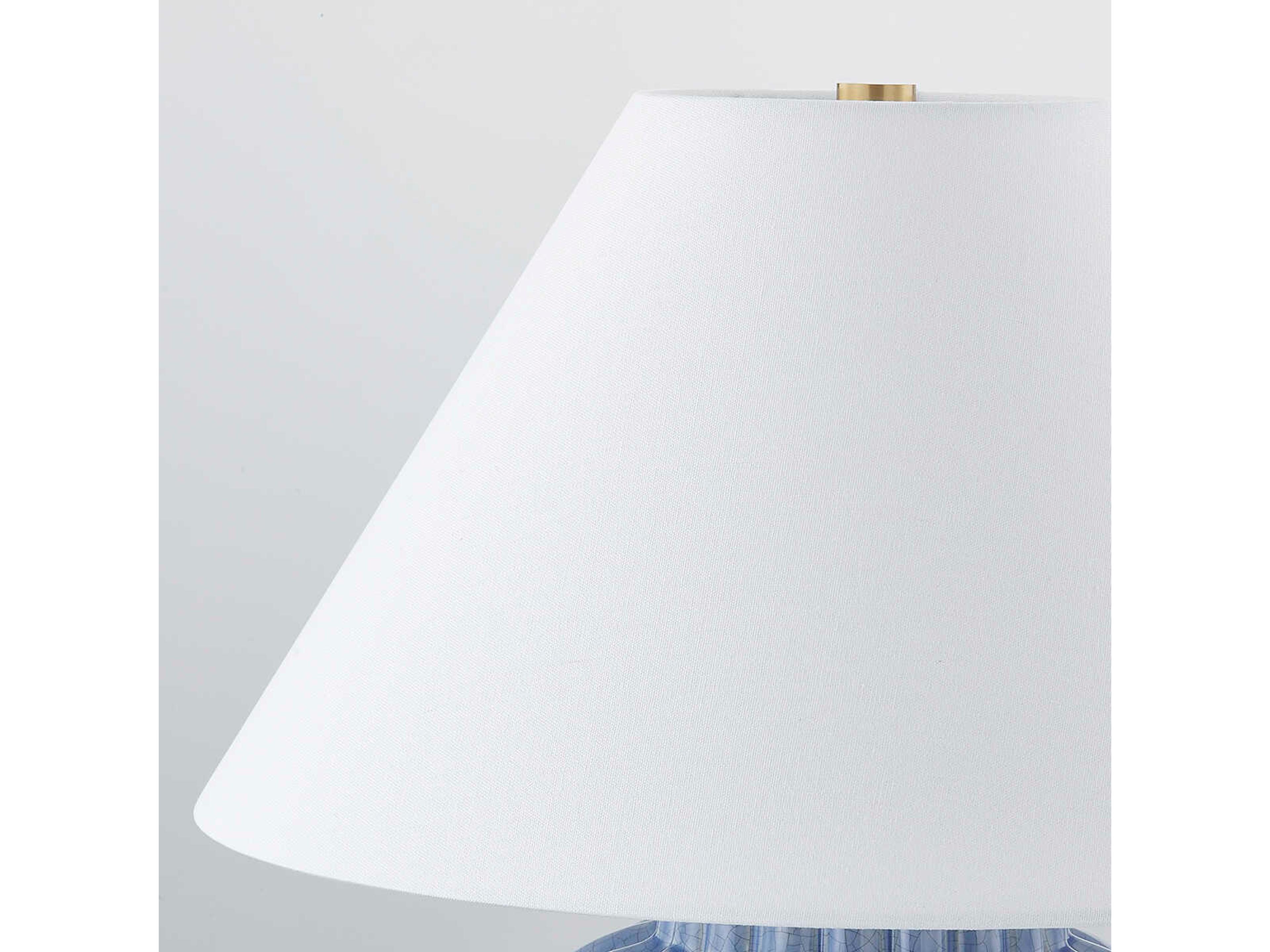 Mitzi Clarendon Aged Brass White Linen Blue Table Lamp