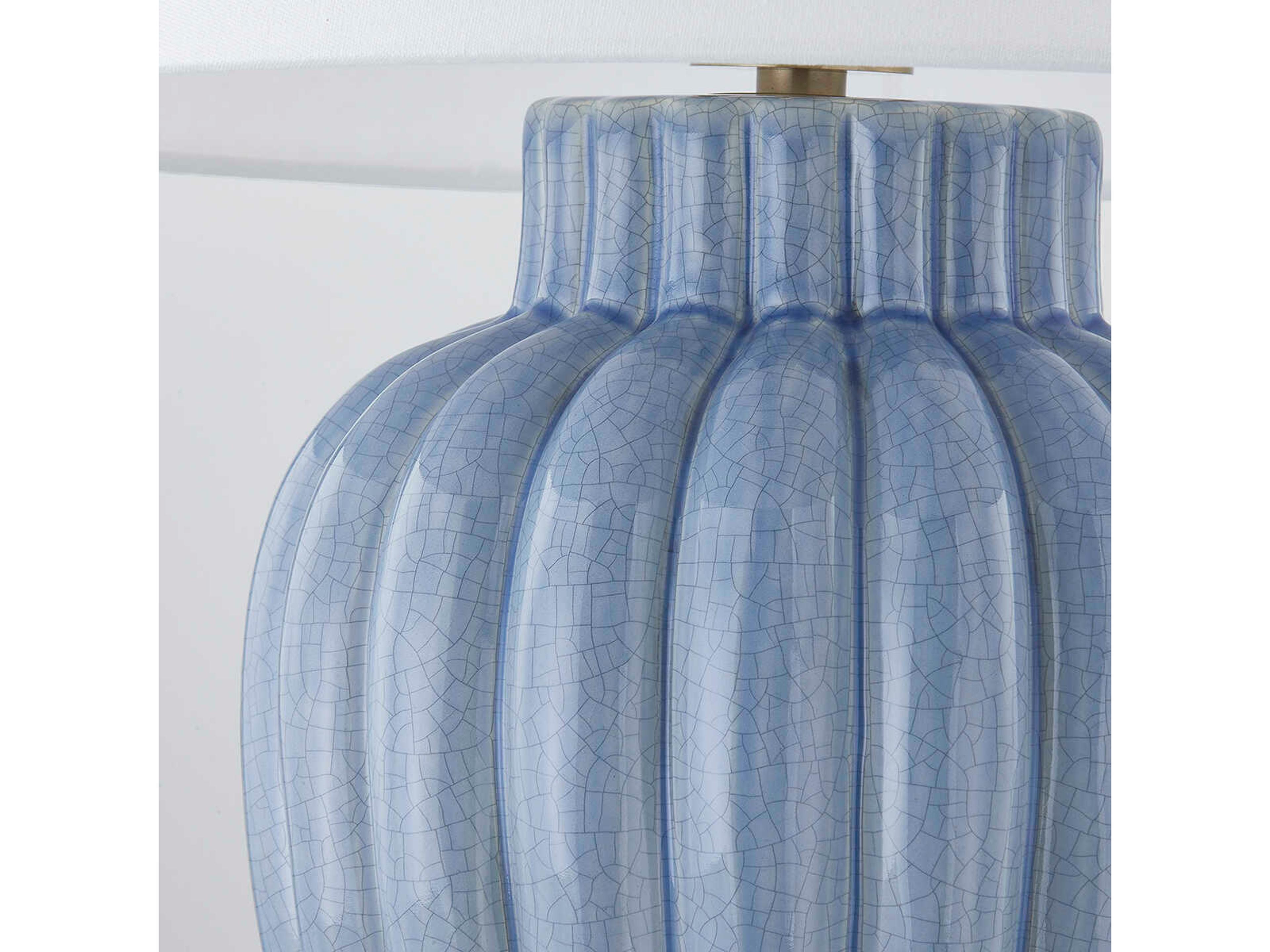 Mitzi Clarendon Aged Brass White Linen Blue Table Lamp