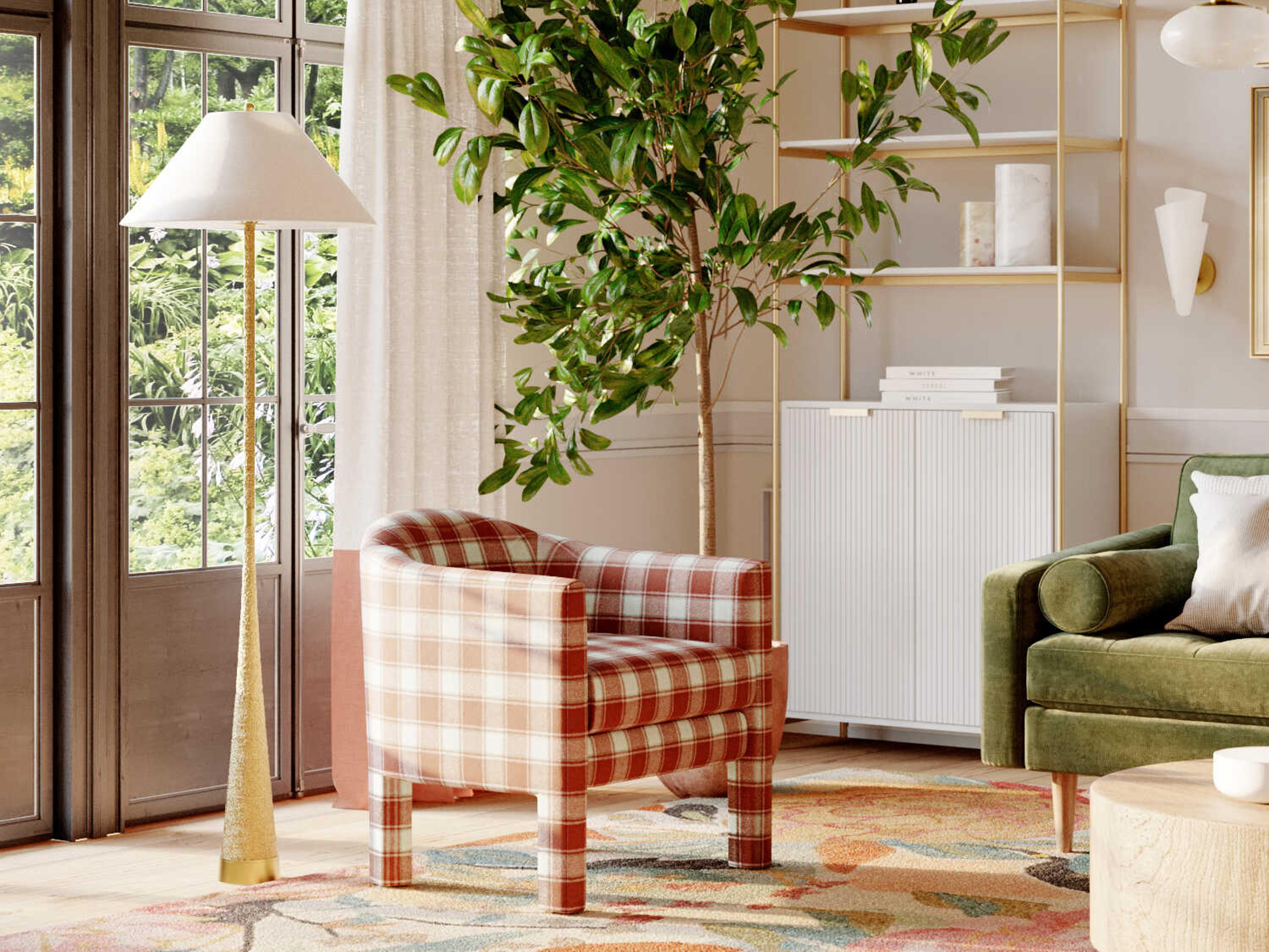 Mitzi Indie Aged Brass White Linen Floor Lamp