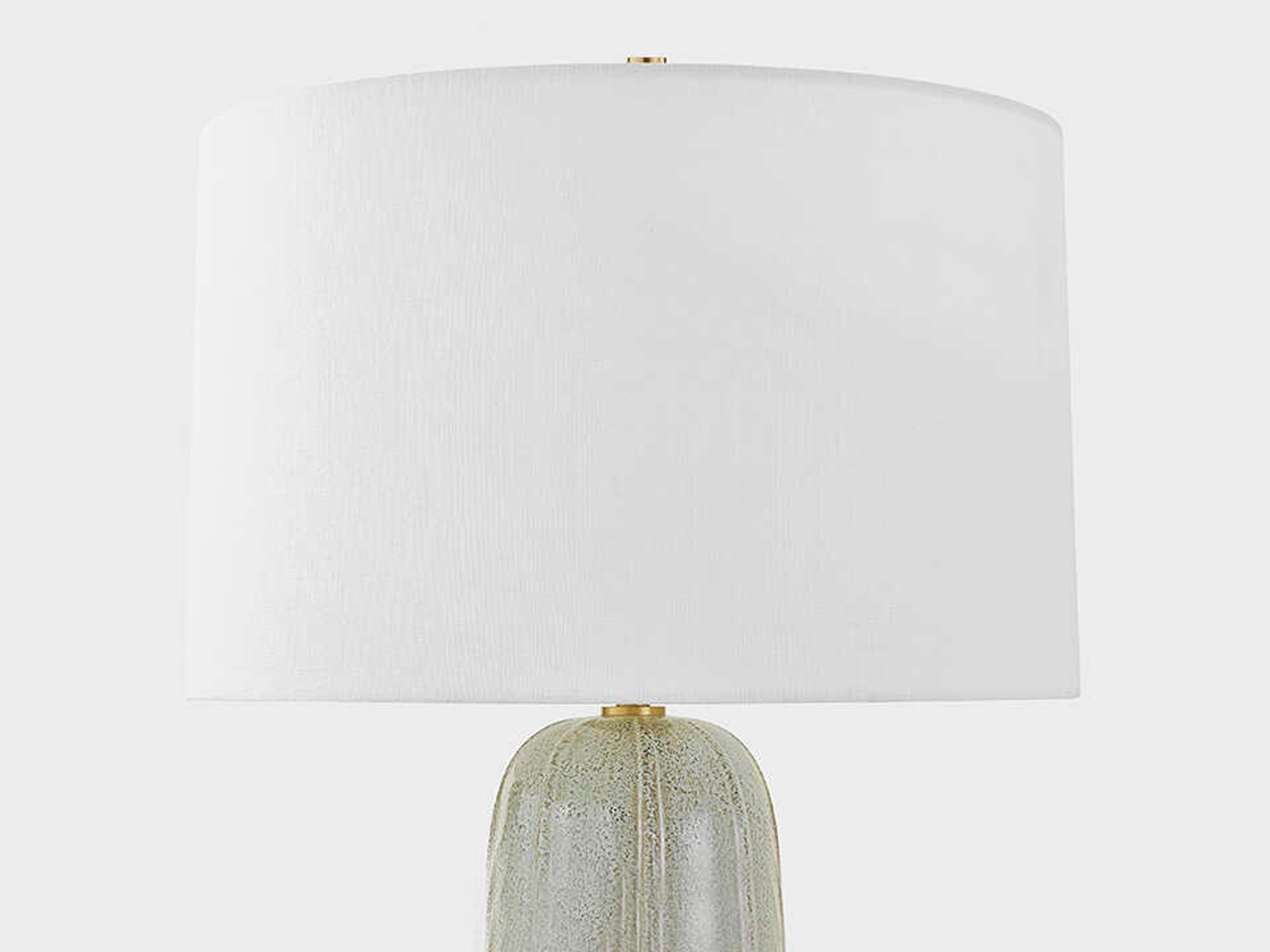 Mitzi Kel Aged Brass Ceramic Reactive Ash White Linen Gray Buffet Lamp