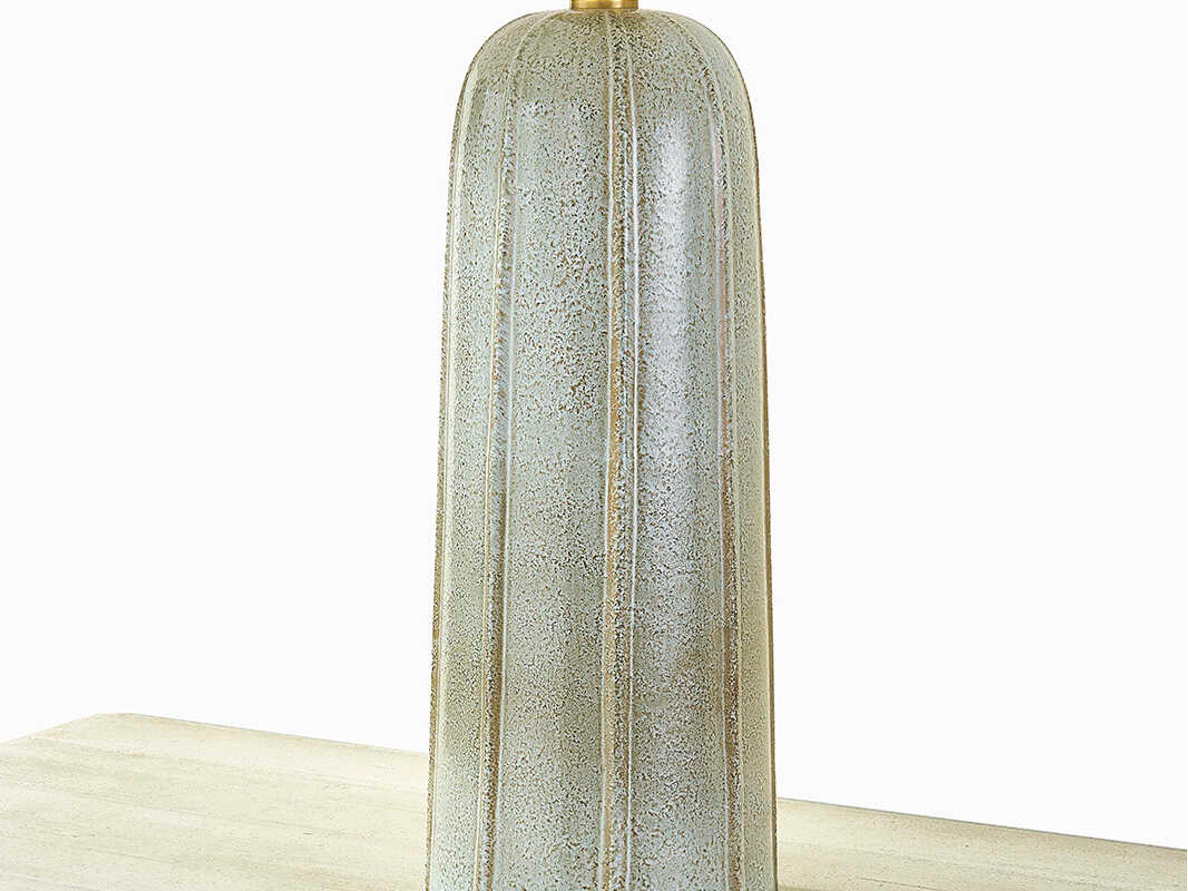 Mitzi Kel Aged Brass Ceramic Reactive Ash White Linen Gray Buffet Lamp