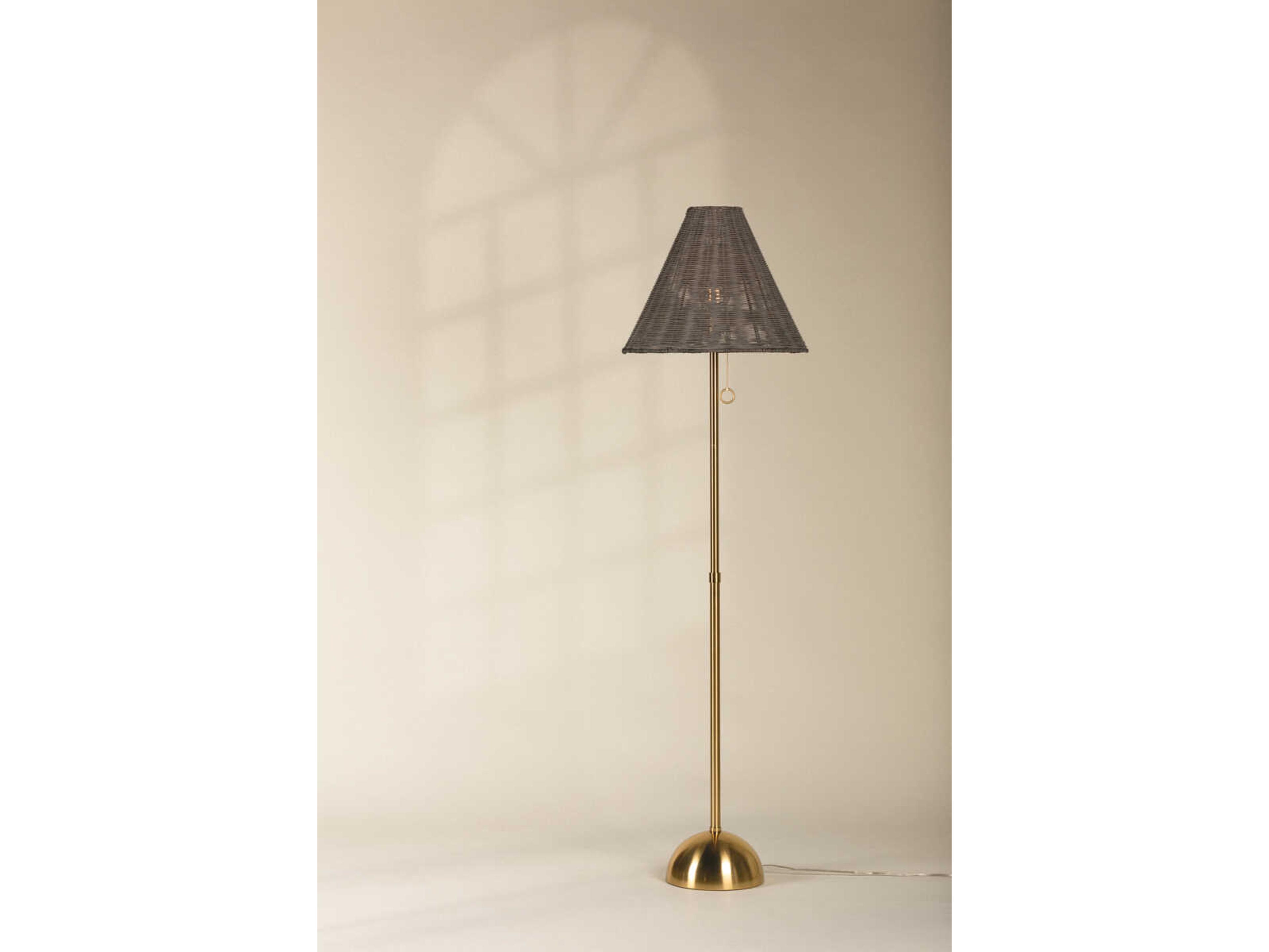 Mitzi Destiny Aged Brass Gray Natural Wicker Floor Lamp