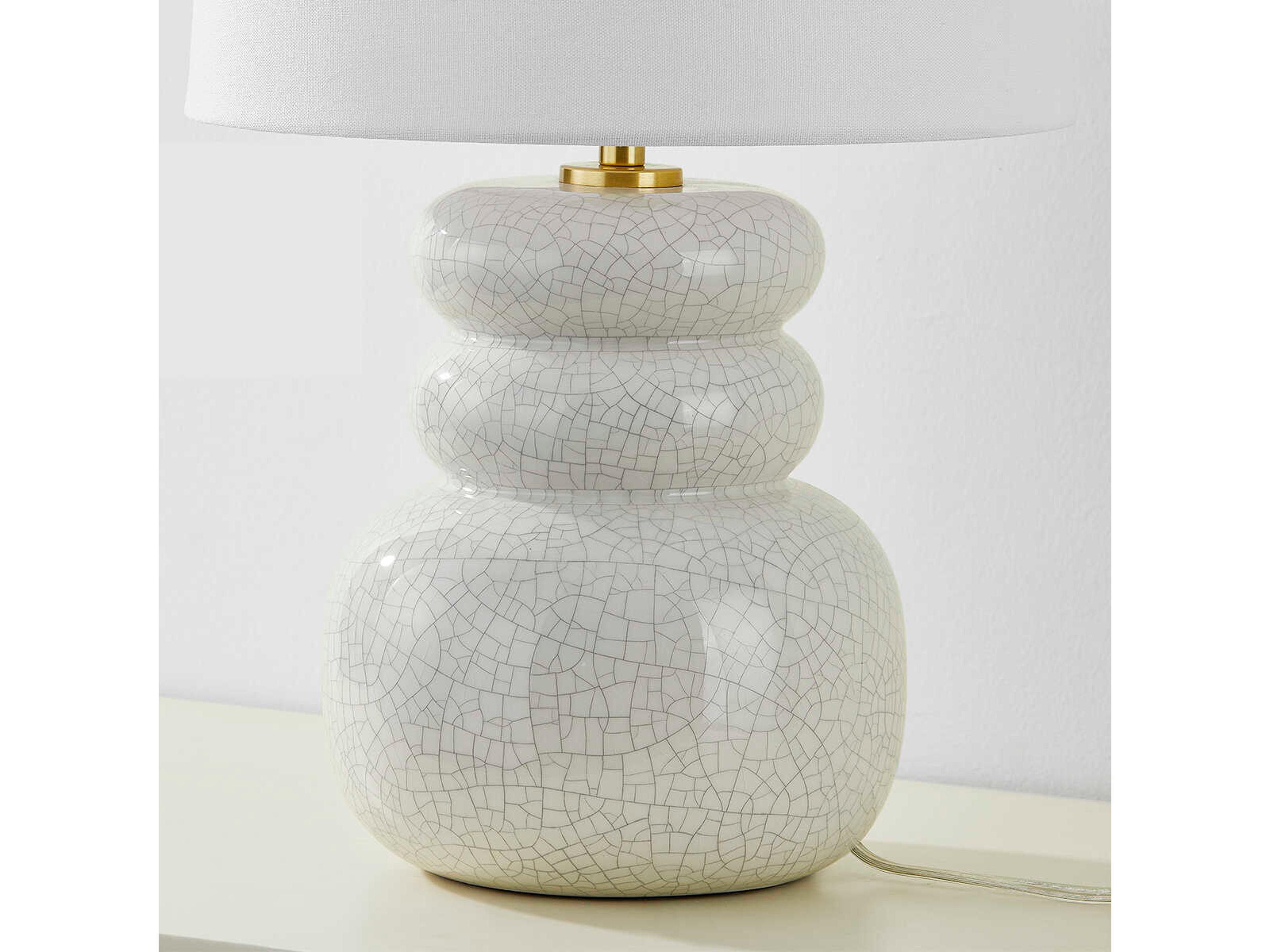 Mitzi Corinne Aged Brass Ceramic Peignoir Crackle White Table Lamp