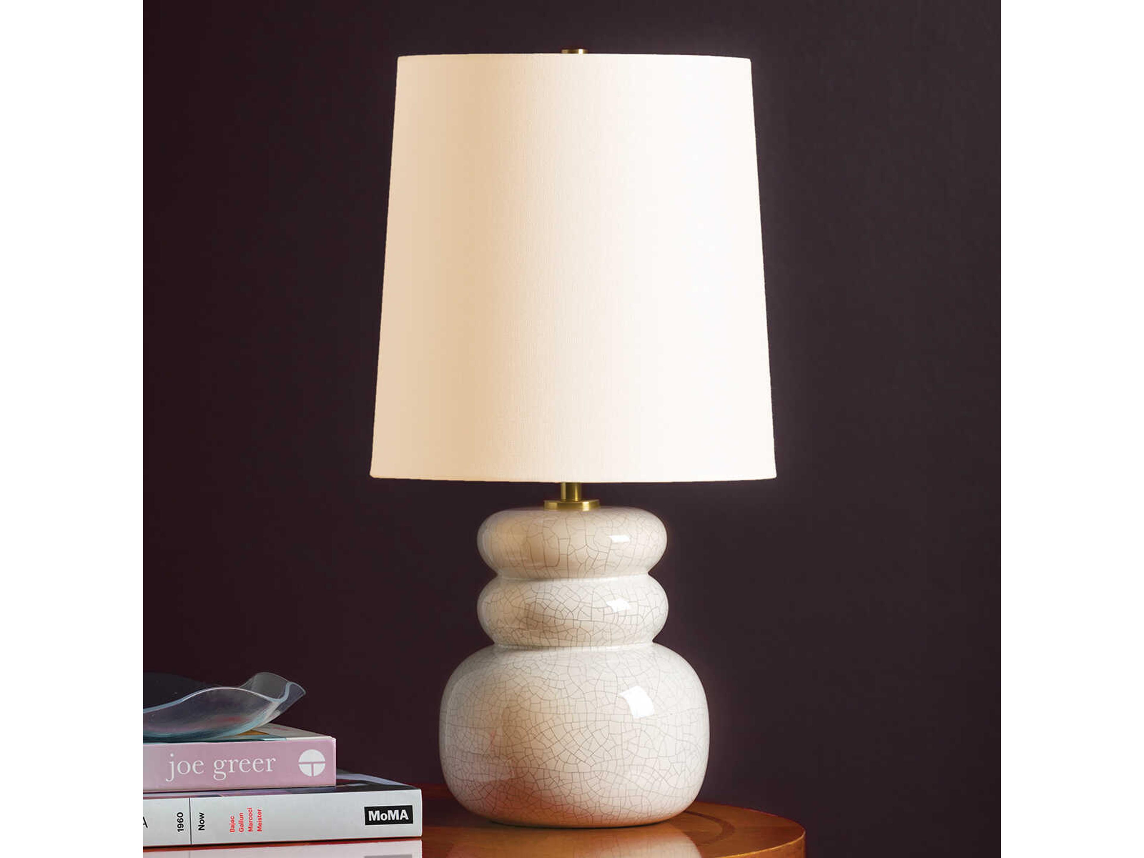 Mitzi Corinne Aged Brass Ceramic Peignoir Crackle White Table Lamp