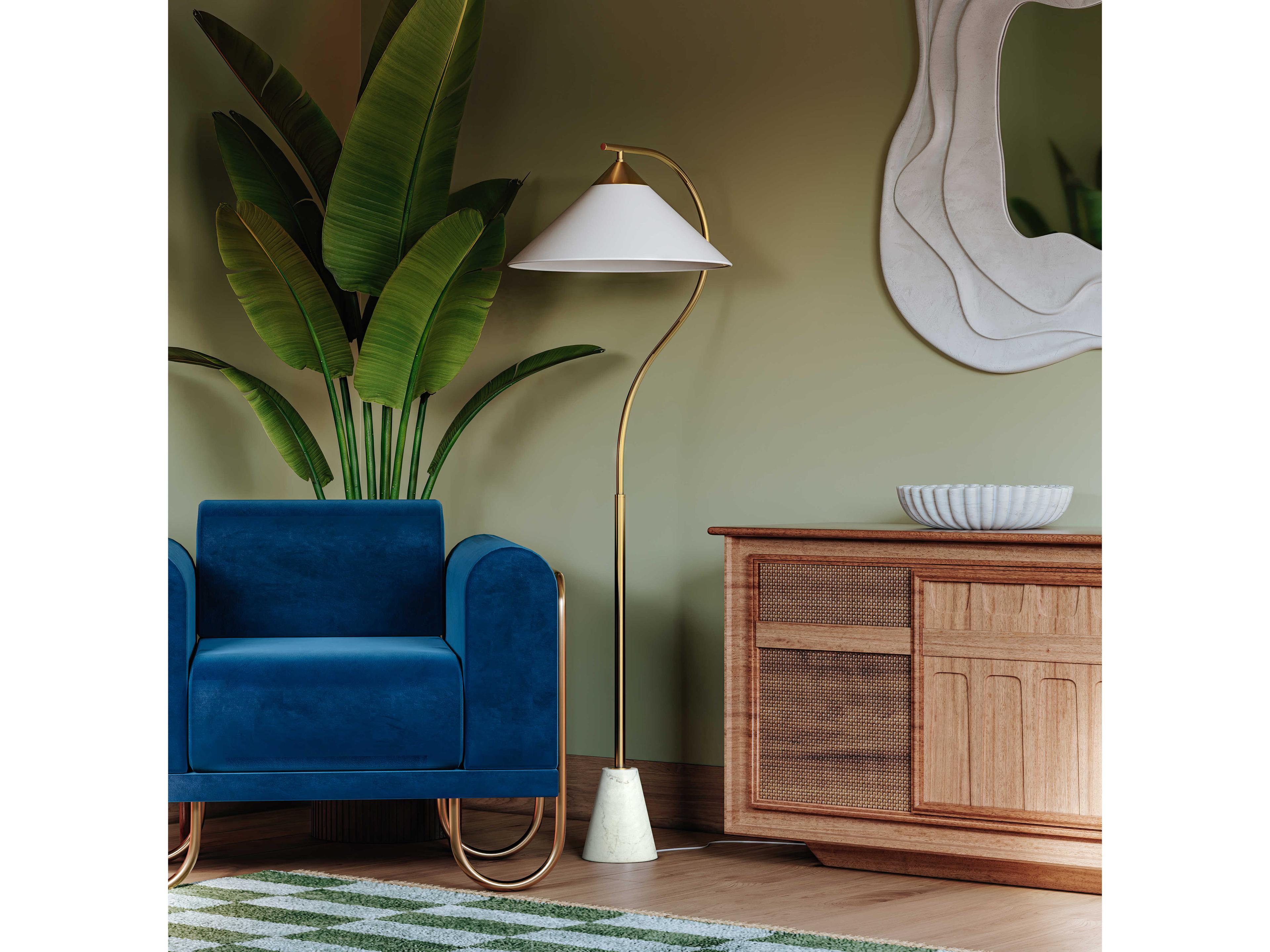 Mitzi Bianca Aged Brass White Linen Floor Lamp