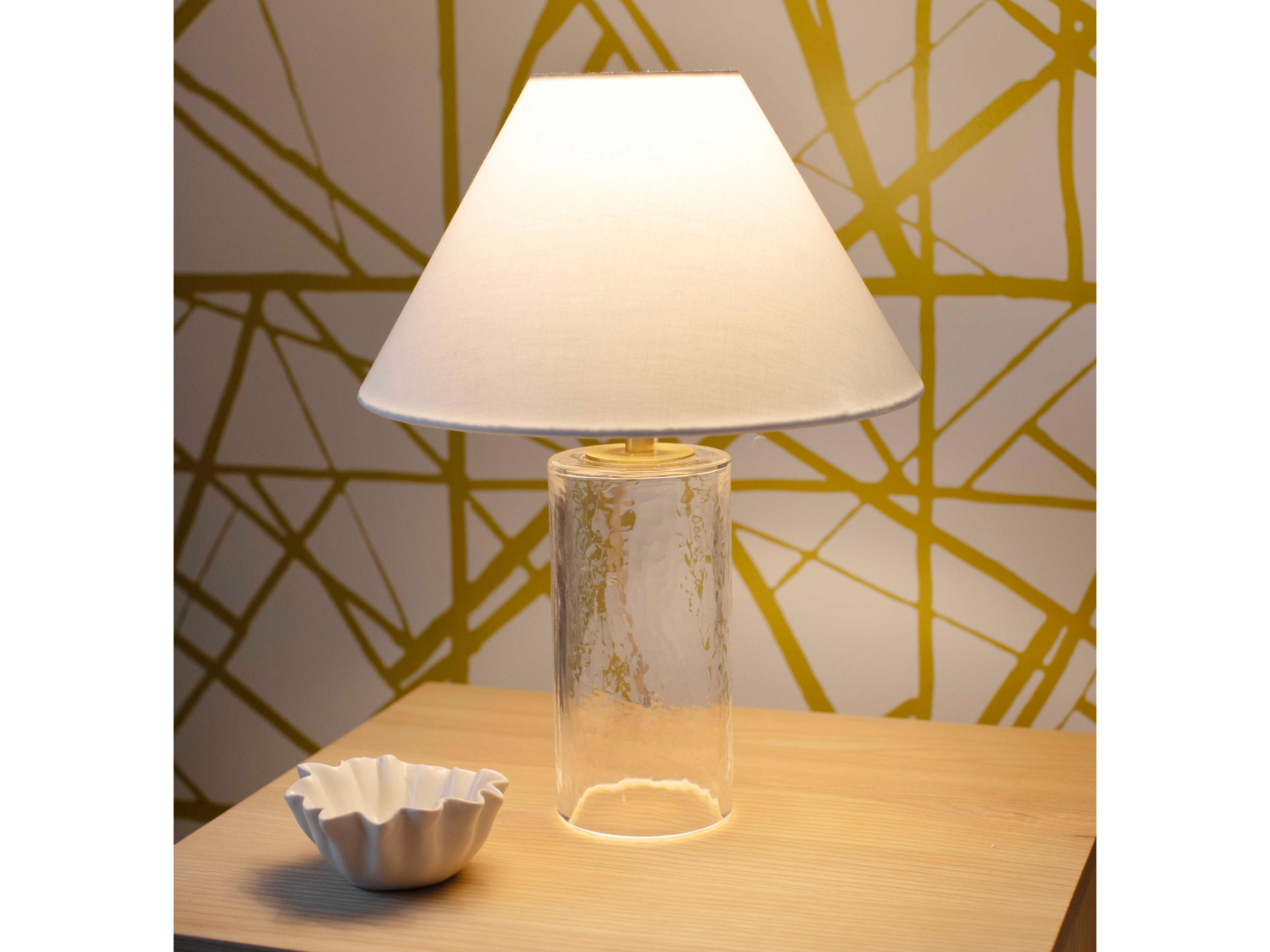 Mitzi Mandy Aged Brass White Linen Clear Table Lamp