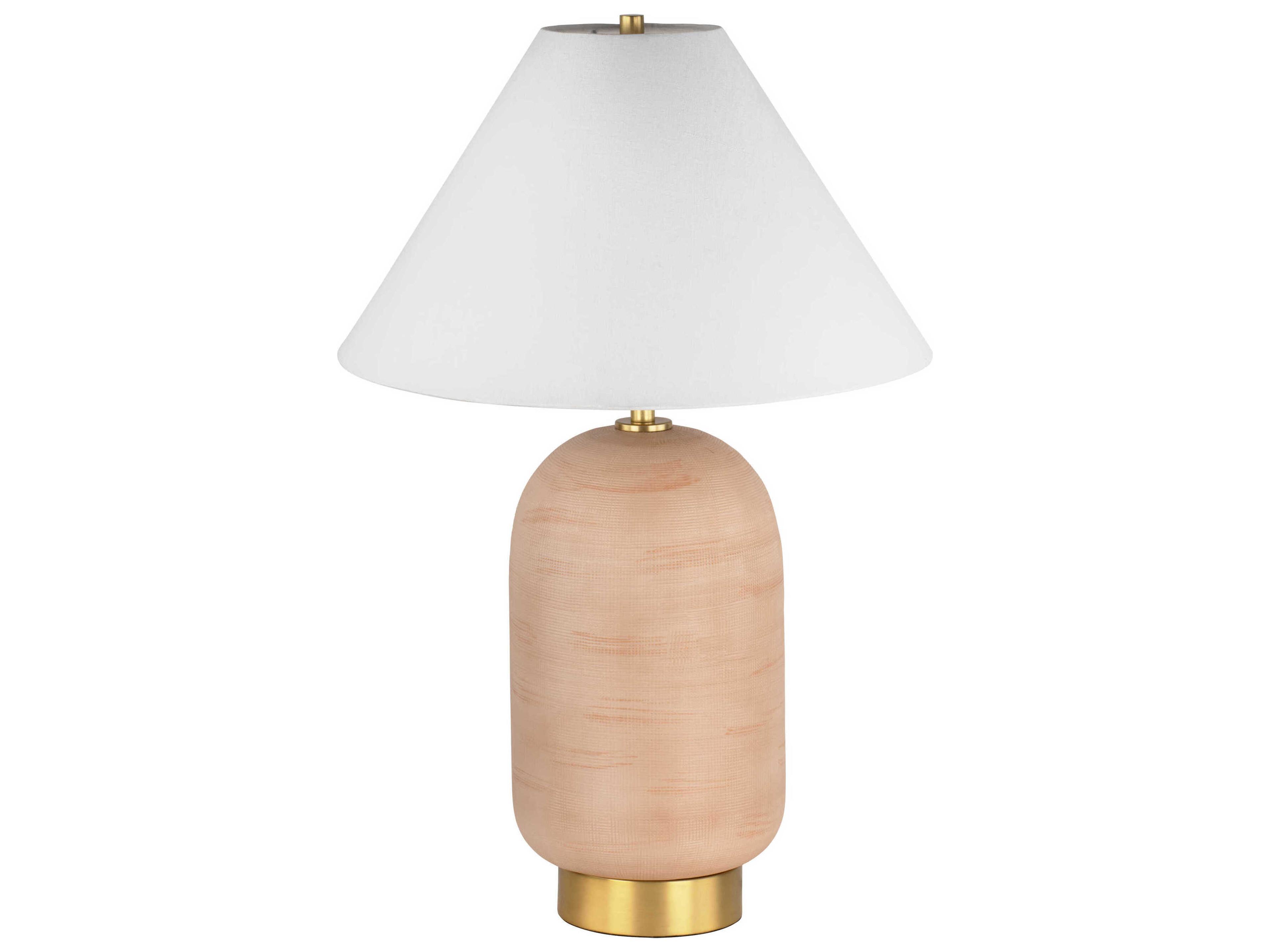 Mitzi Raven Aged Brass White Linen Fabric Pink Buffet Lamp