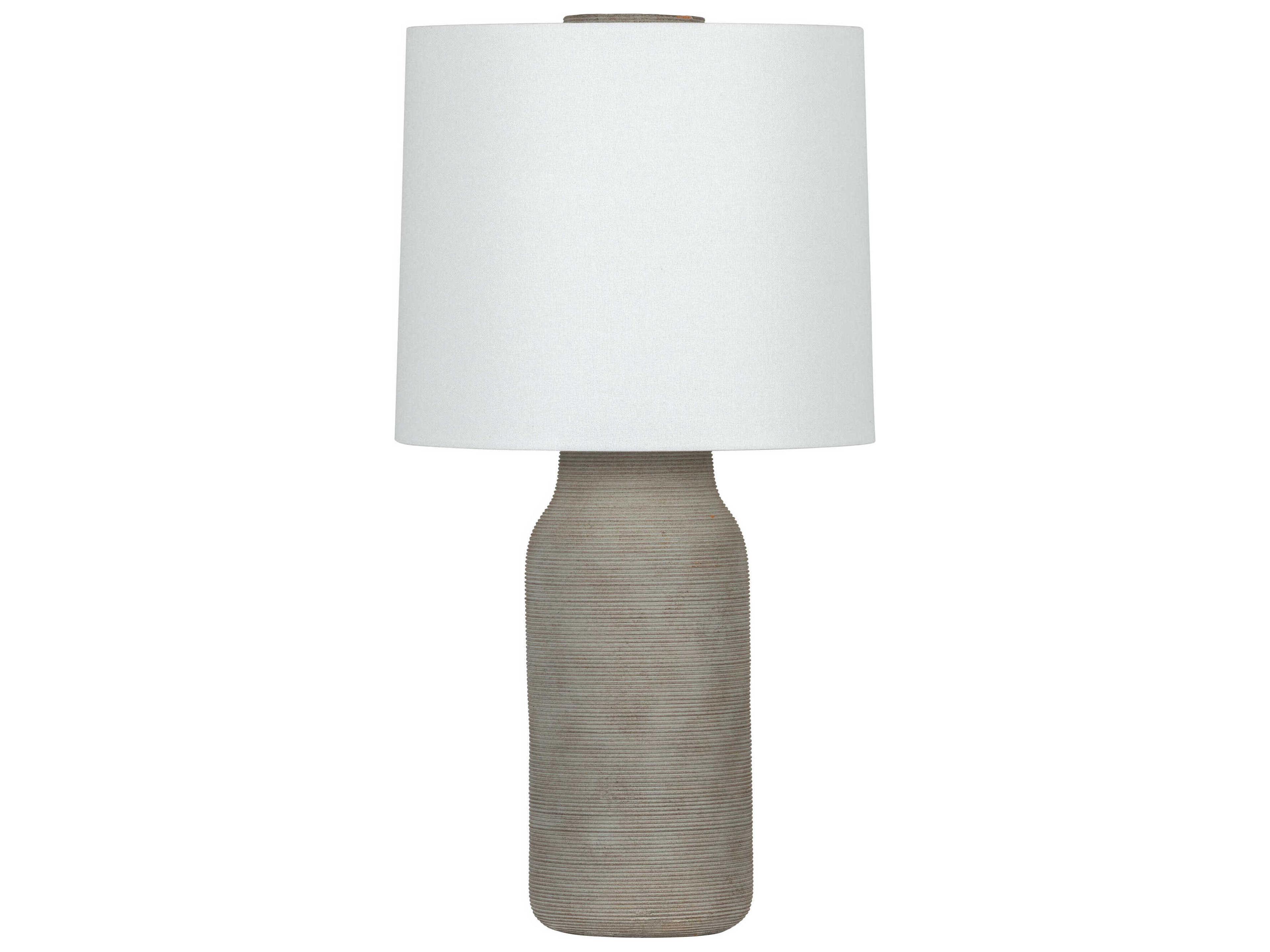Mitzi Stassi Aged Brass Ceramic Stria Terra White Linen Fabric Gray Buffet Lamp
