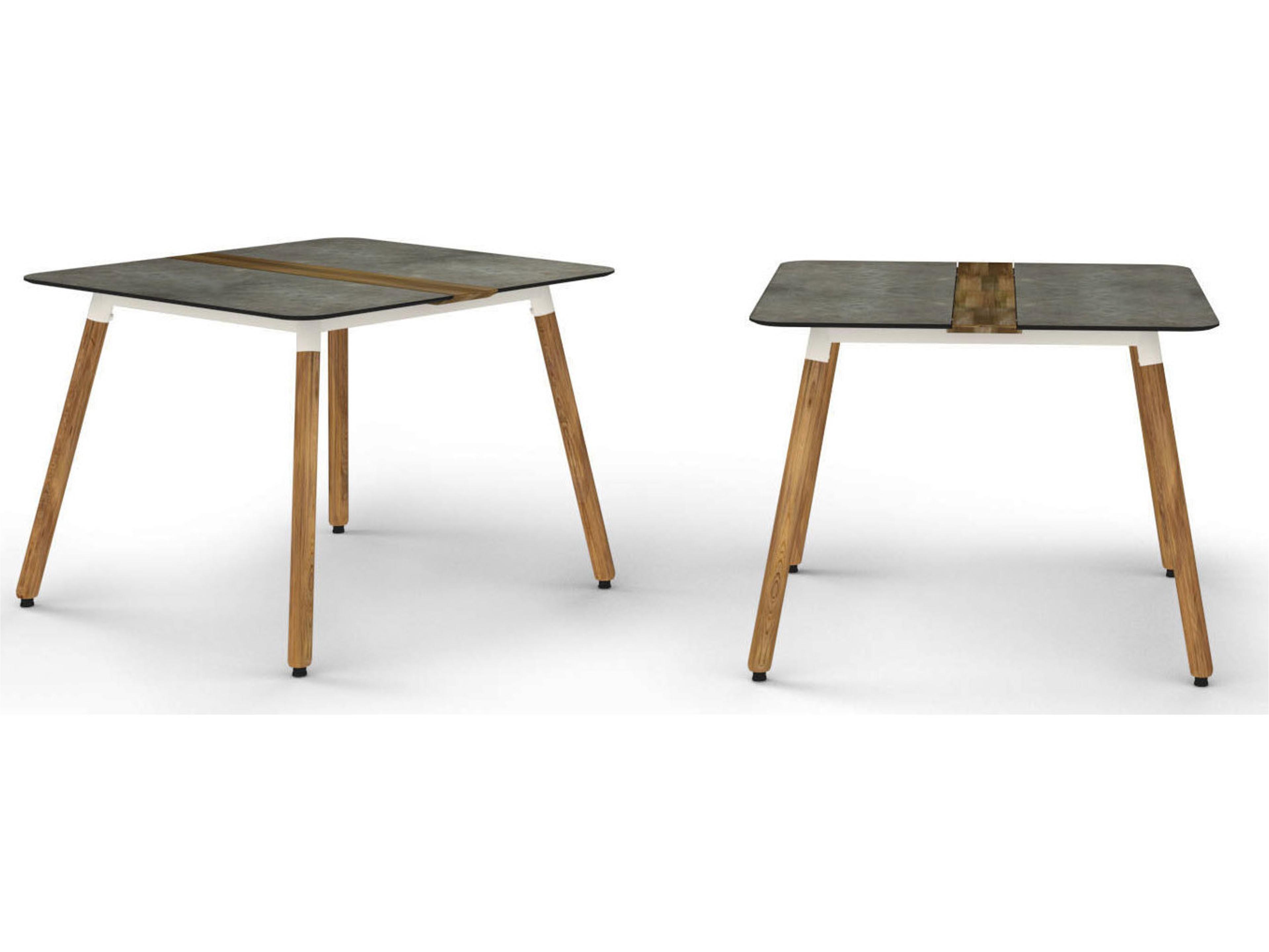 MamaGreen Daisy Aluminum Teak Square HPL Top Outdoor Dining Table with Umbrella Hole