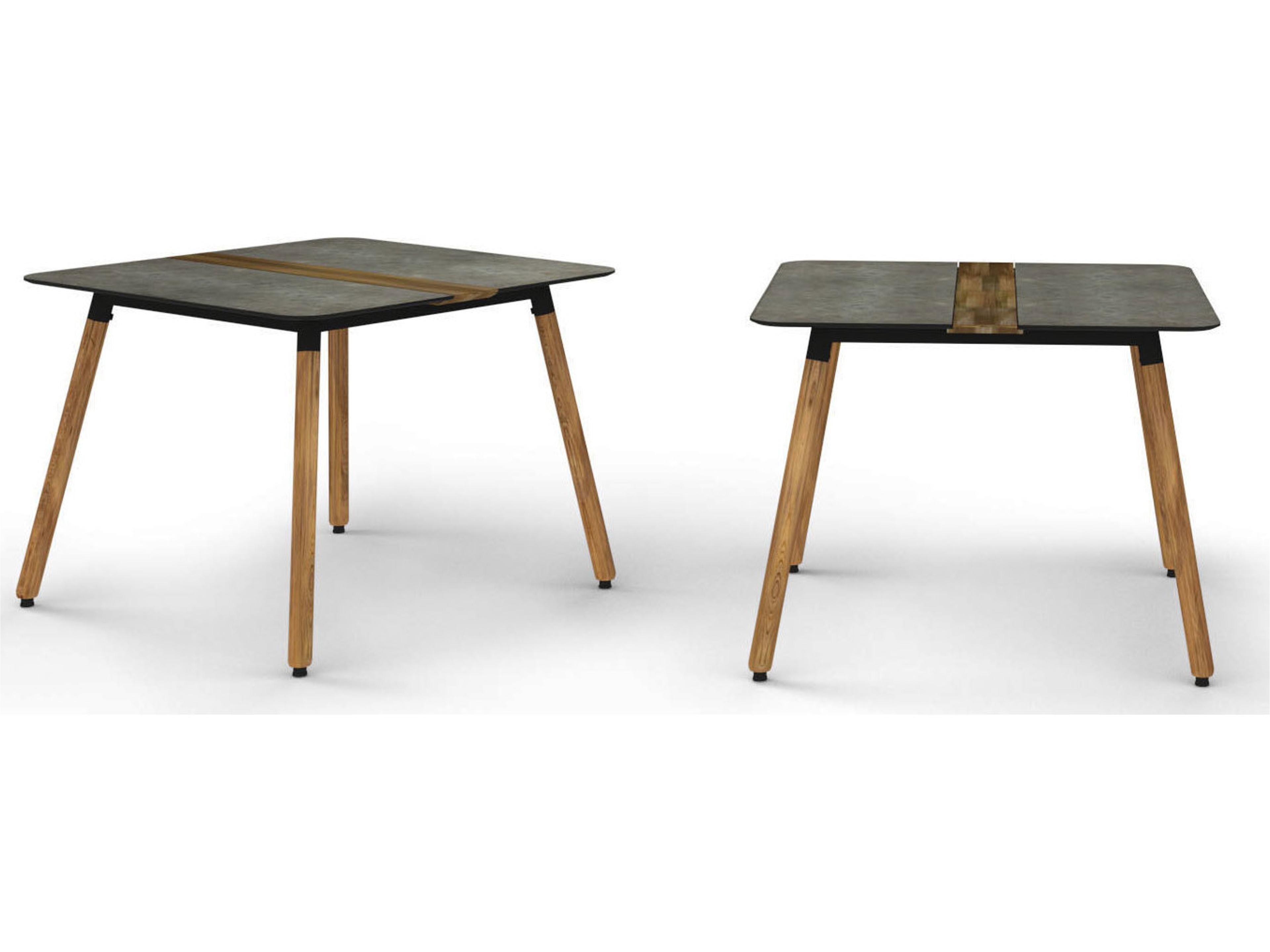 MamaGreen Daisy Aluminum Teak Square HPL Top Outdoor Dining Table with Umbrella Hole