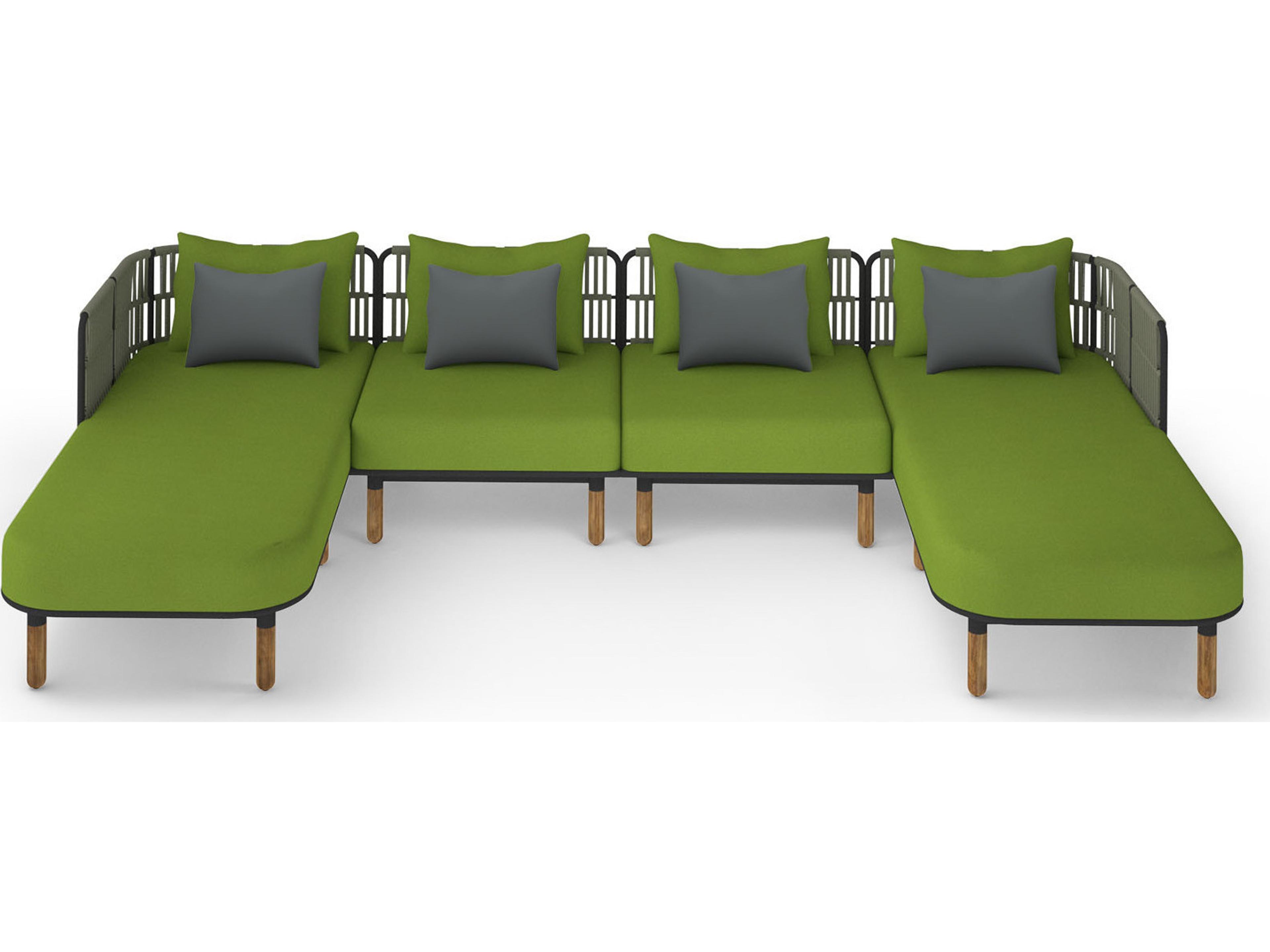 MamaGreen Daisy Rae Deep Seating Teak Rope Sectional Outdoor Lounge Set