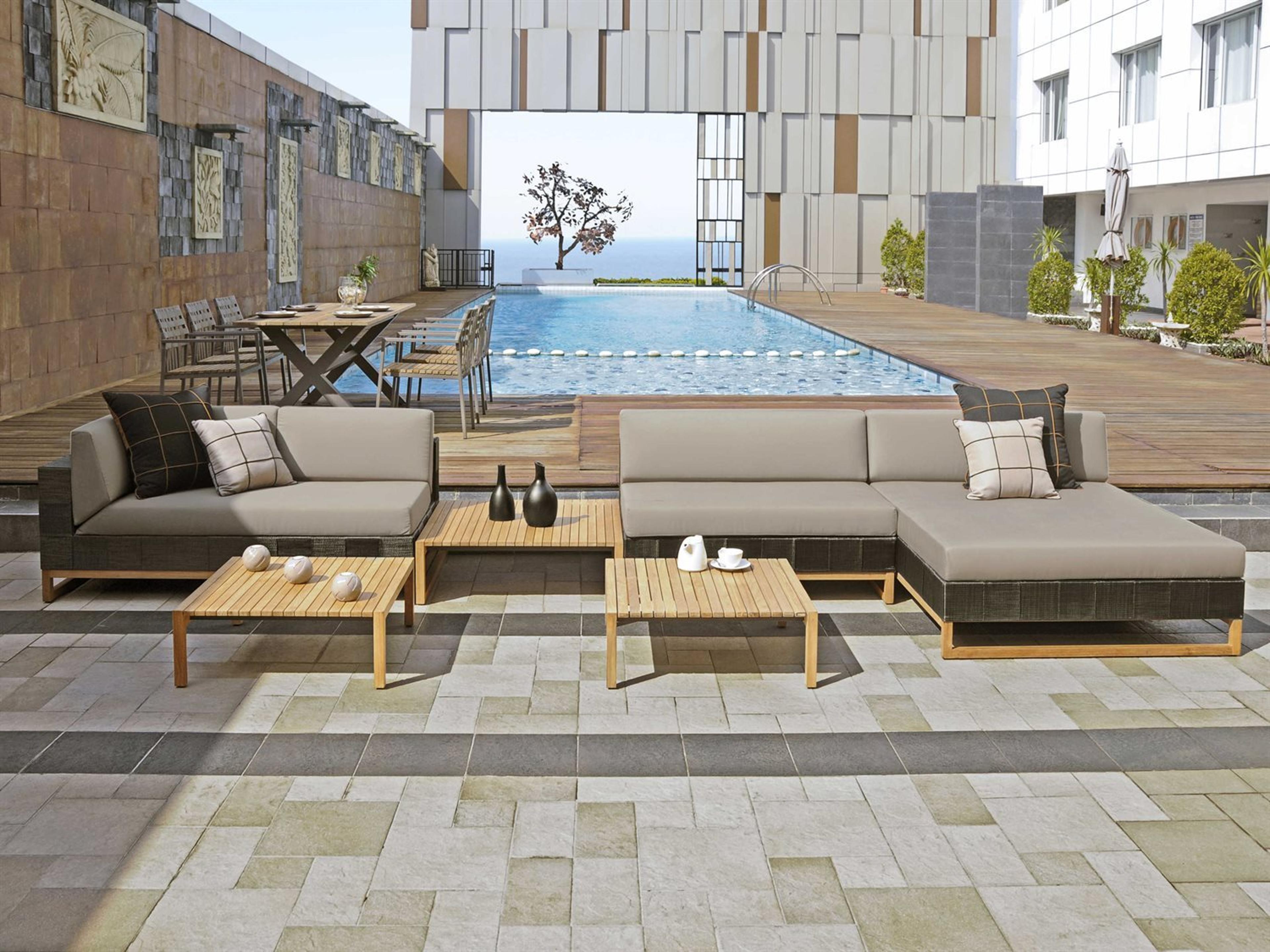 Ekka Teak Wicker Cushion Patio Lounge Set