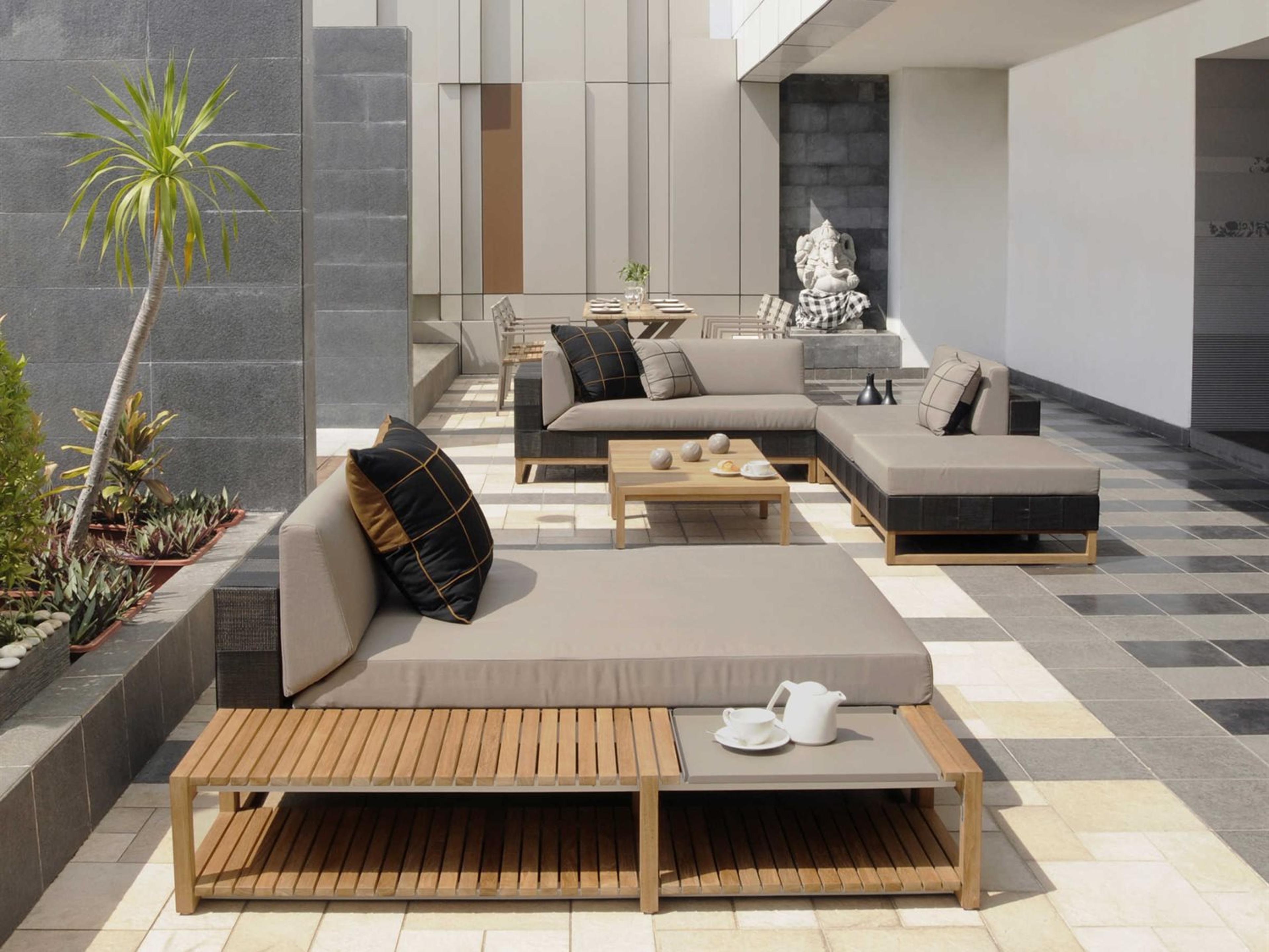 Ekka Teak Wicker Cushion Outdoor Patio Lounge Set