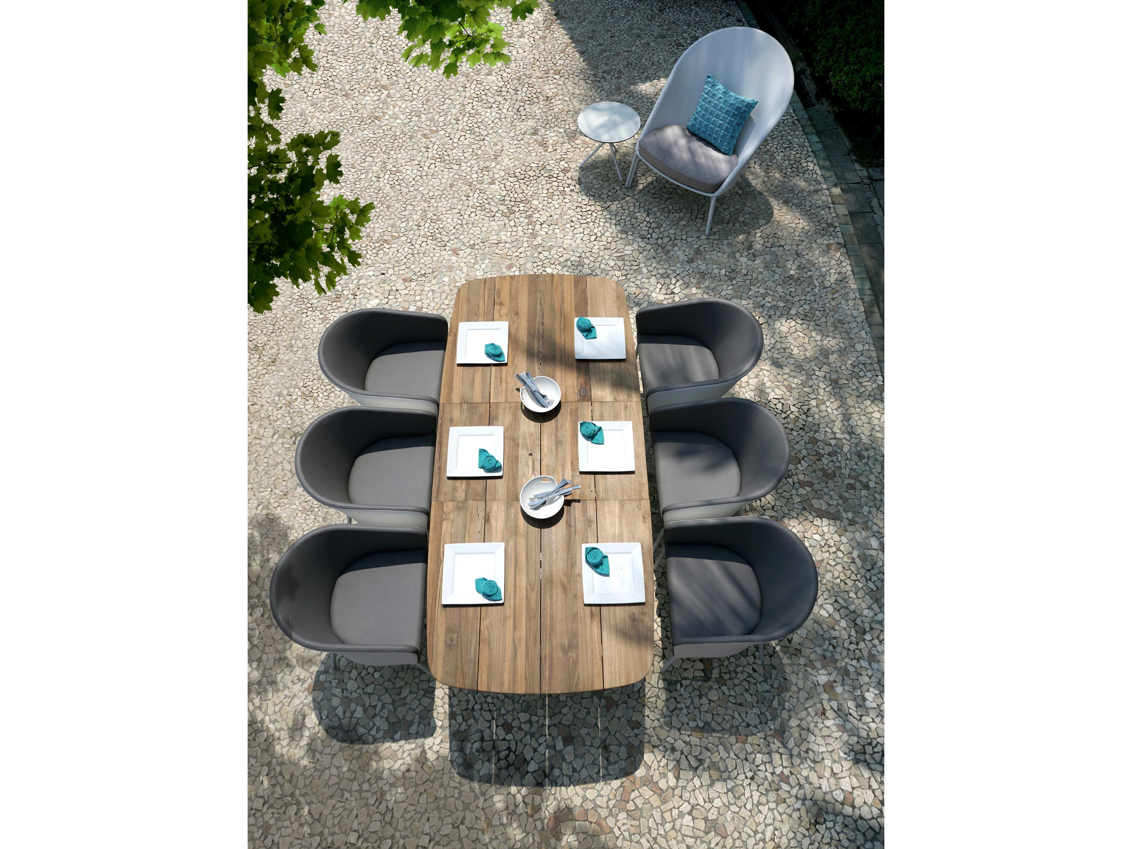 MamaGreen Zupy Aluminum Steel Rectangular Patio Dining Table with Teak Top