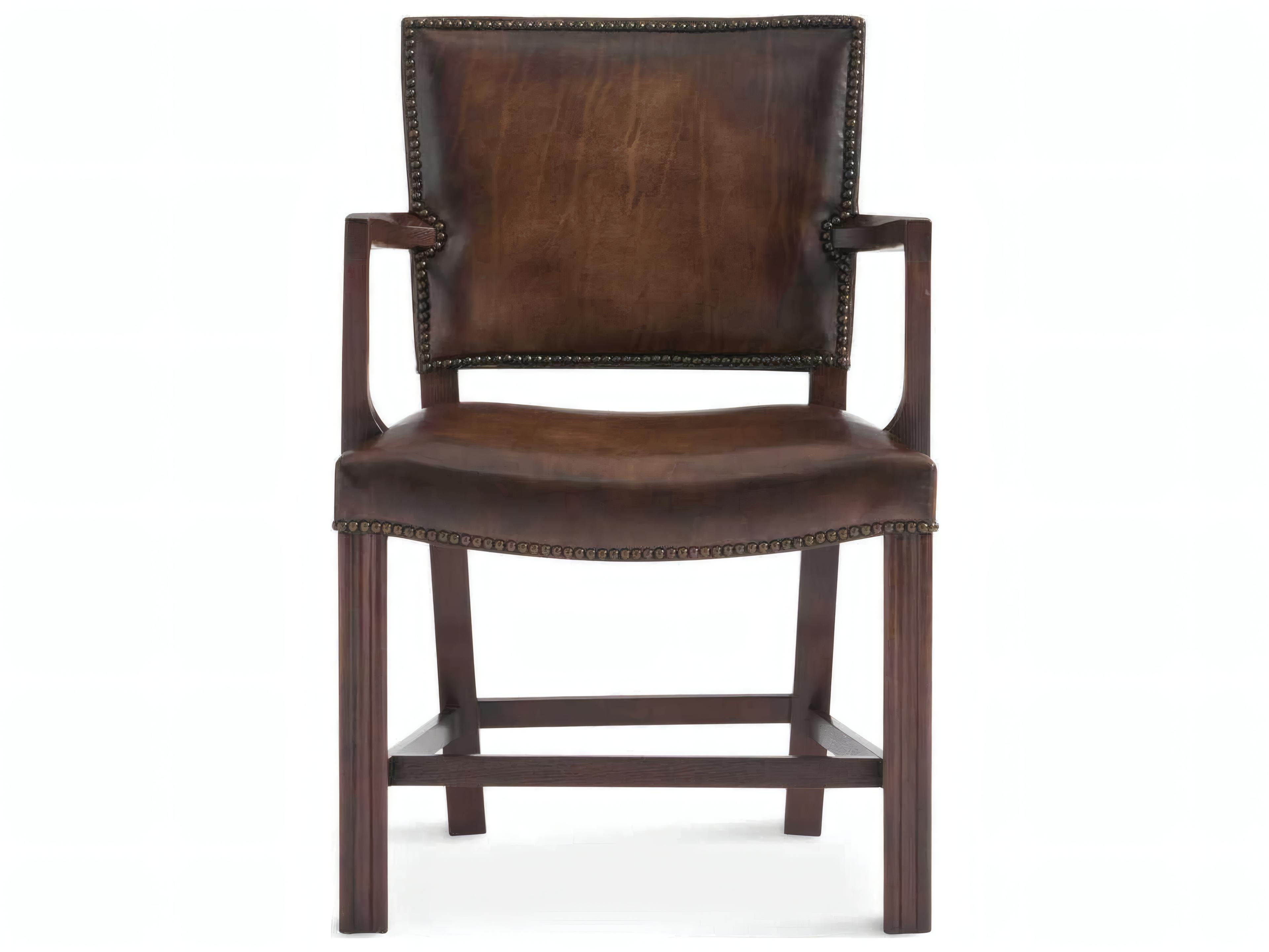 Mr. & Mrs. Howard Armand Walnut Wood Brown Upholstered Arm Dining Chair