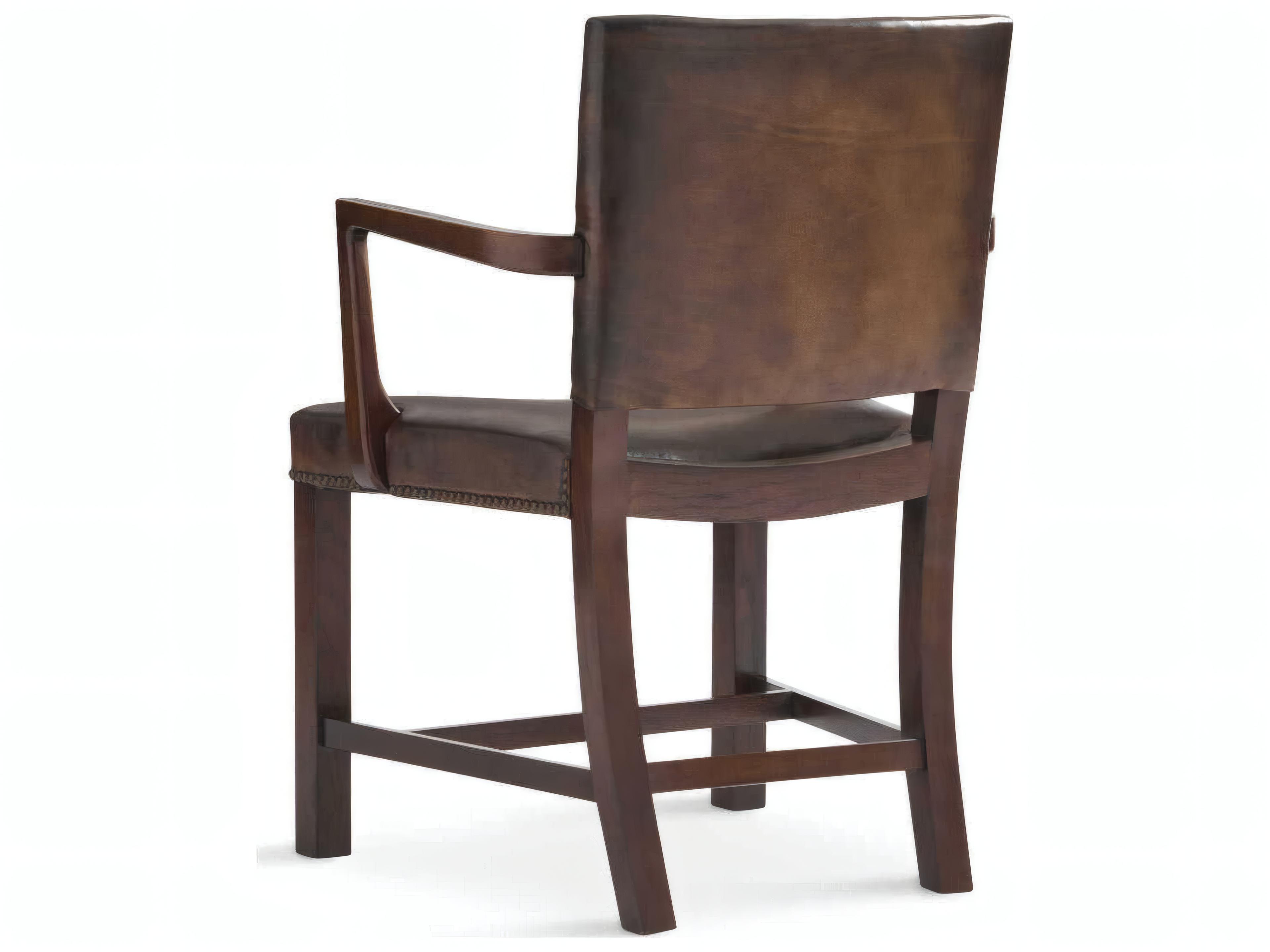 Mr. & Mrs. Howard Armand Walnut Wood Brown Upholstered Arm Dining Chair