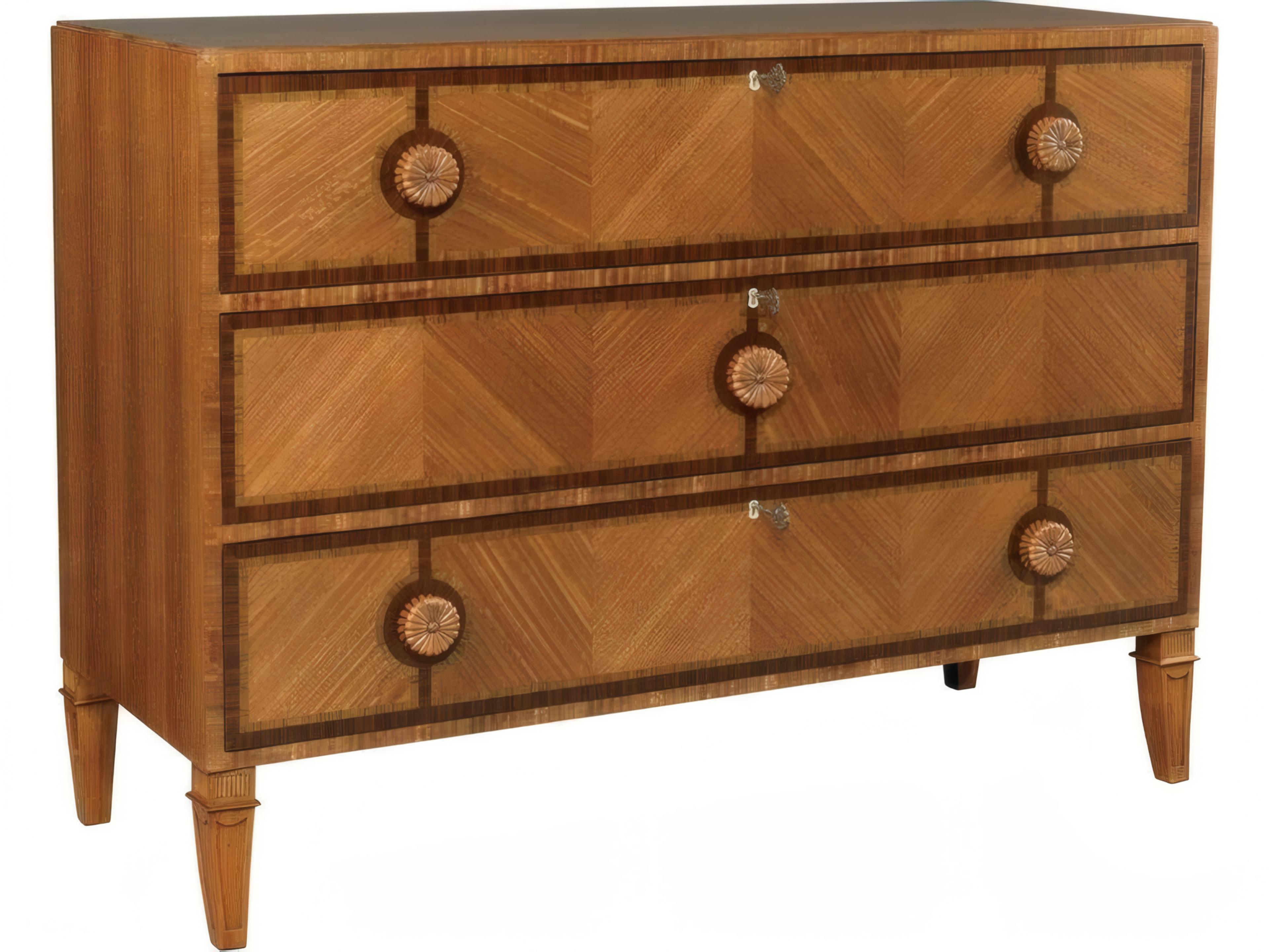 Exotic 3Drawers Brown Mahogany Wood Dresser