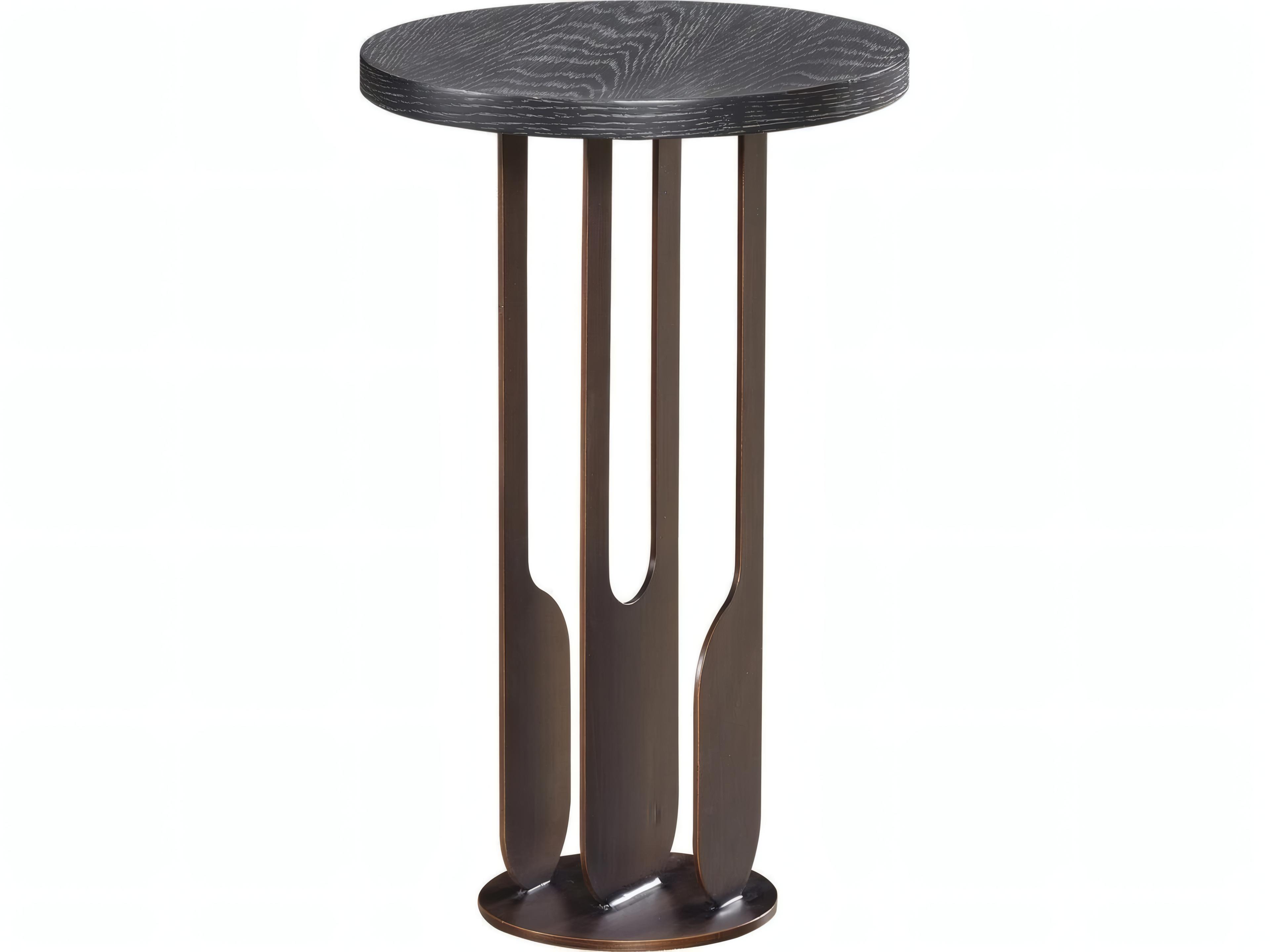 Ratean Round Wood Antique Bronze End Table