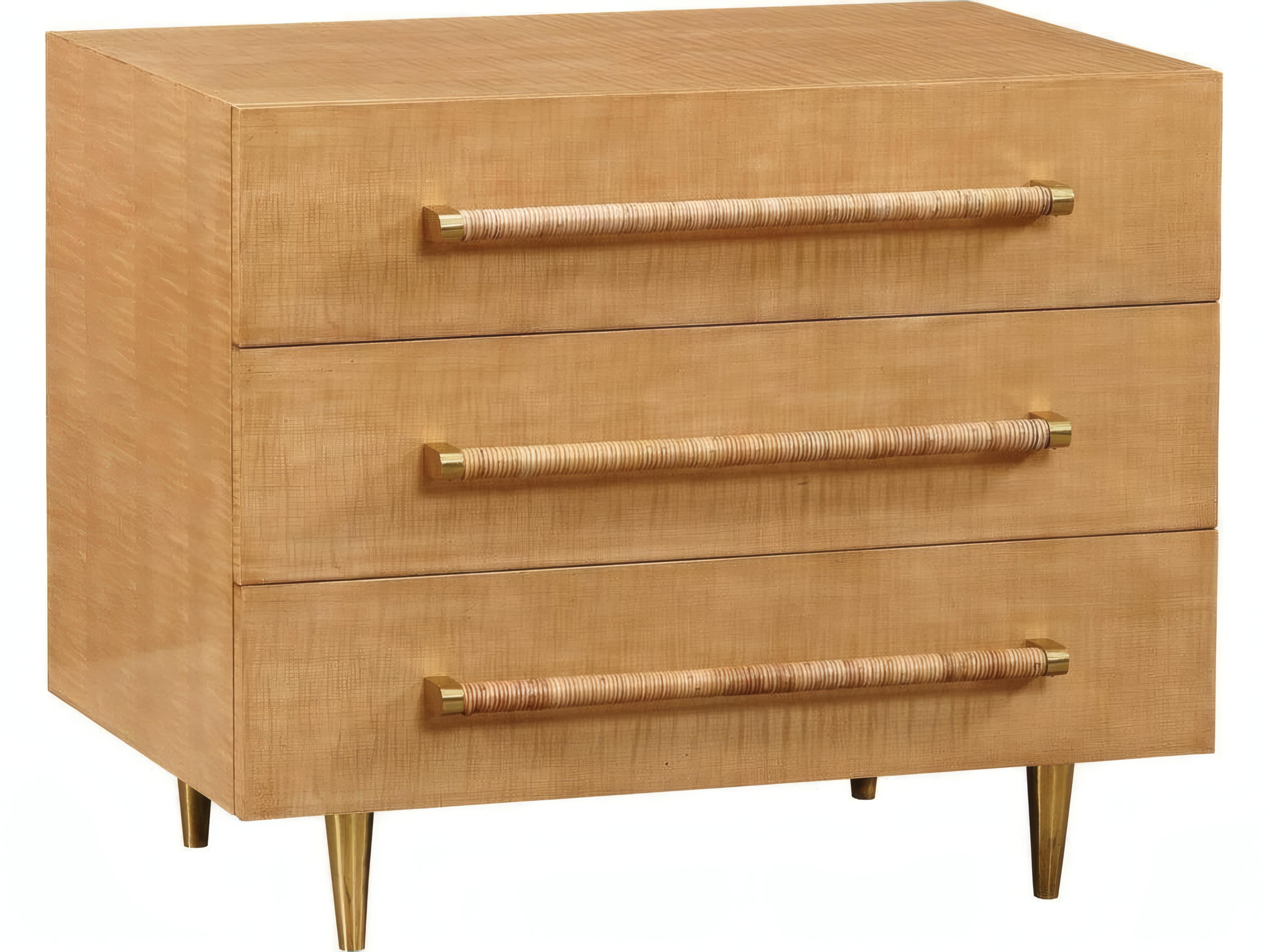 Ascue 3Drawers Brown Beech Wood Nightstand