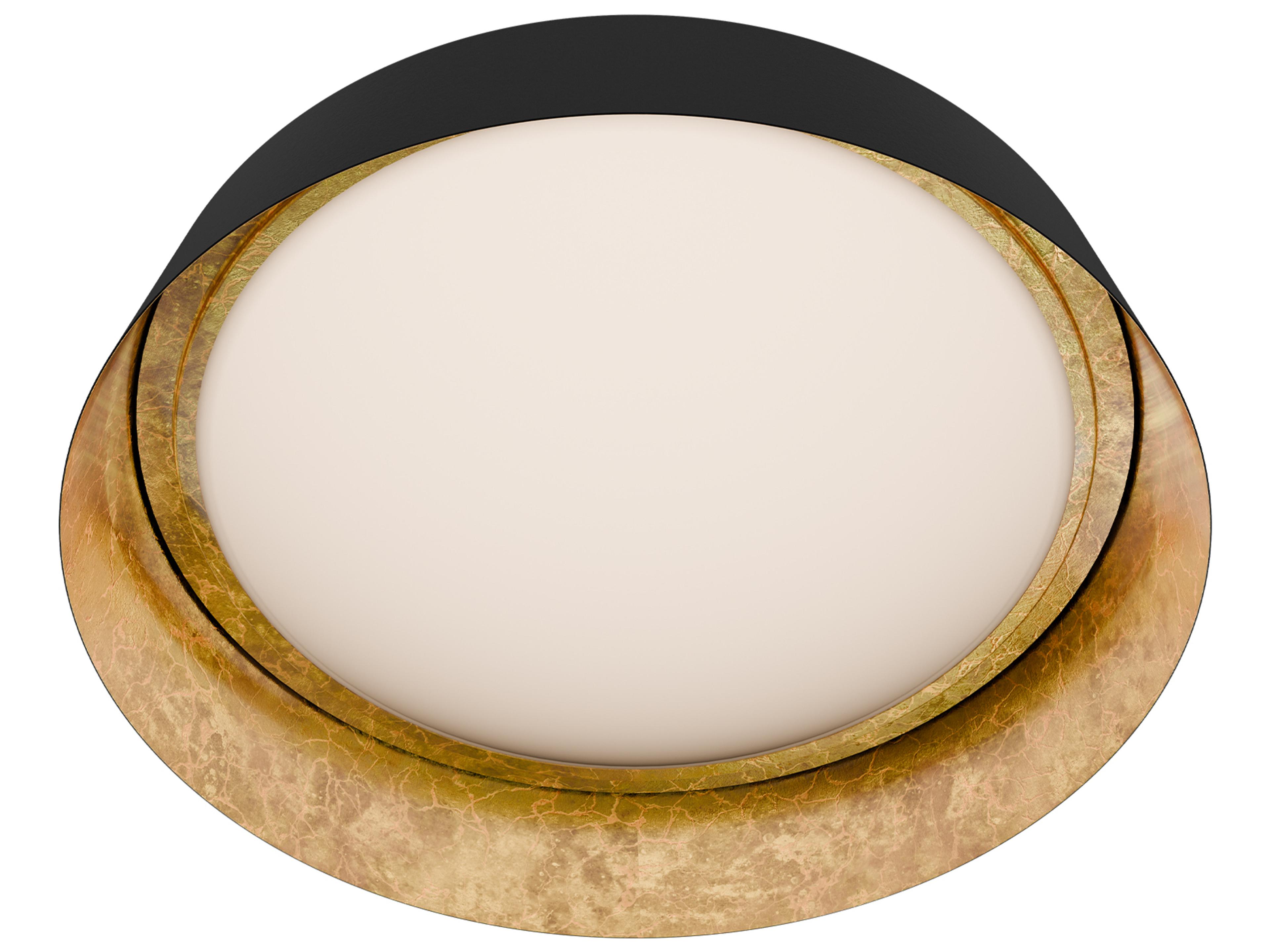 Gilt 1-Light Bronze Gold Leaf Black Round Flush Mount