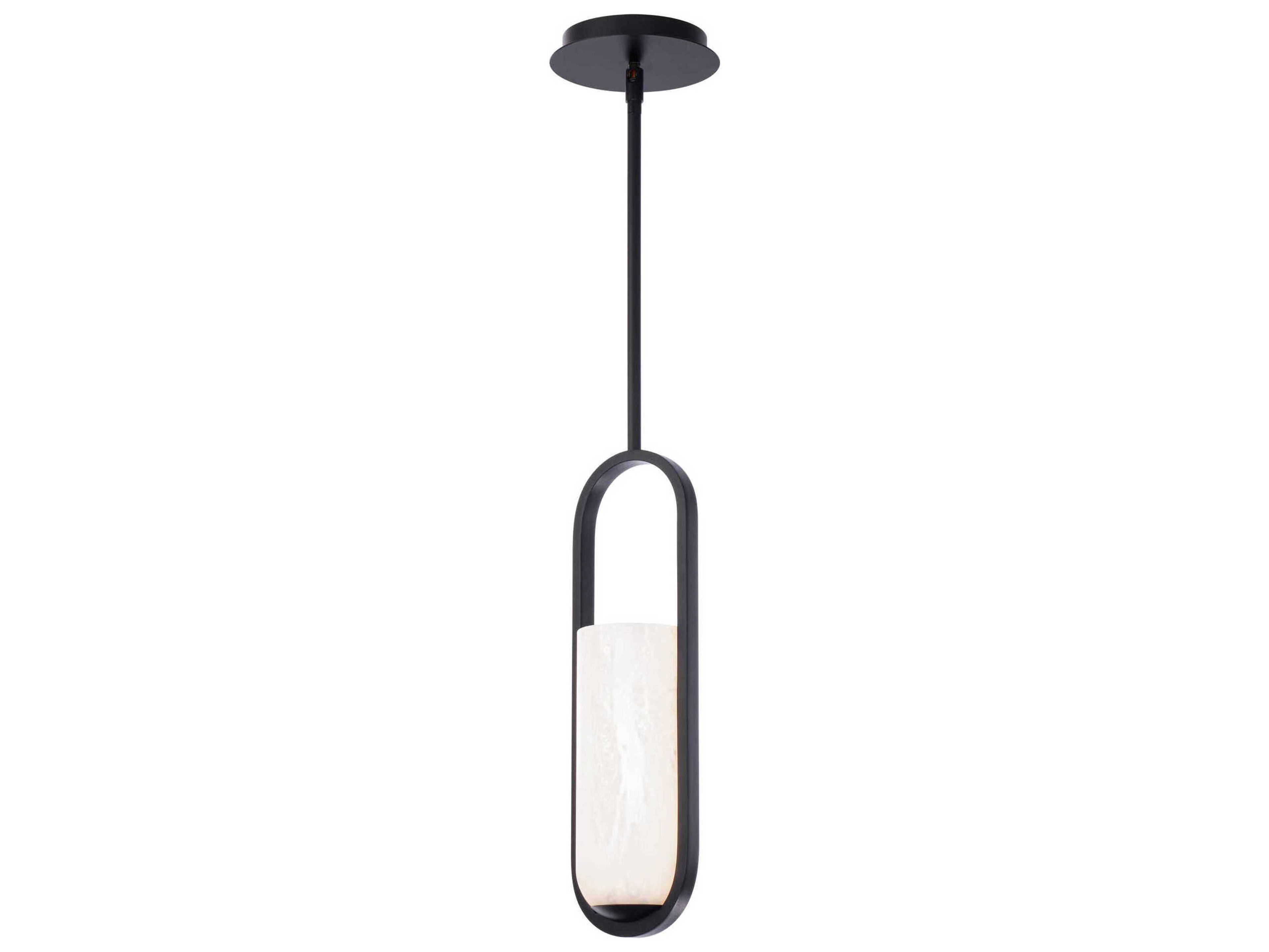 Rollins LED Pendant Black with Alabaster Shade