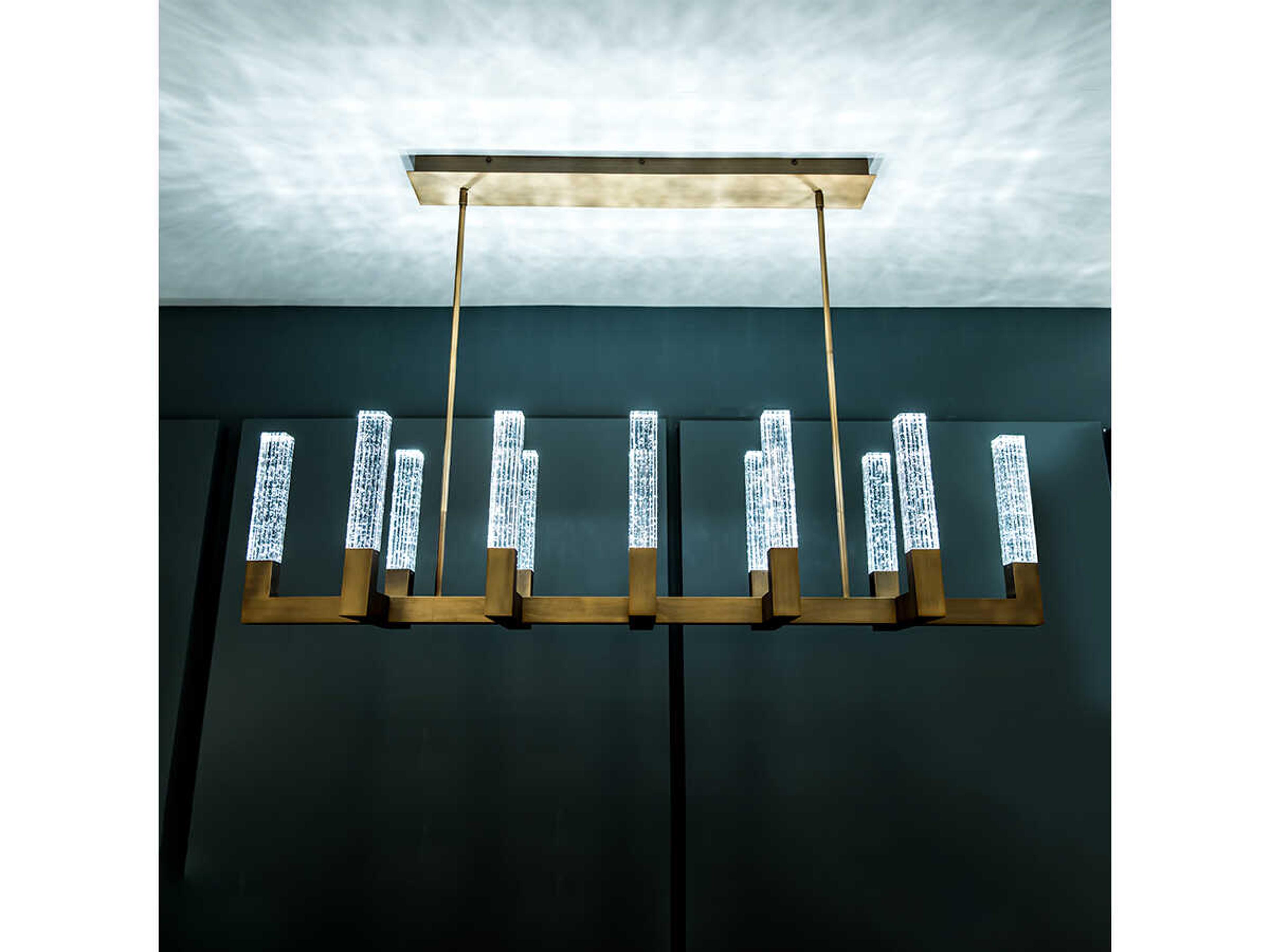 Modern Forms Cinema 12-Light Aged Brass Crystal LED Linear Island Pendant