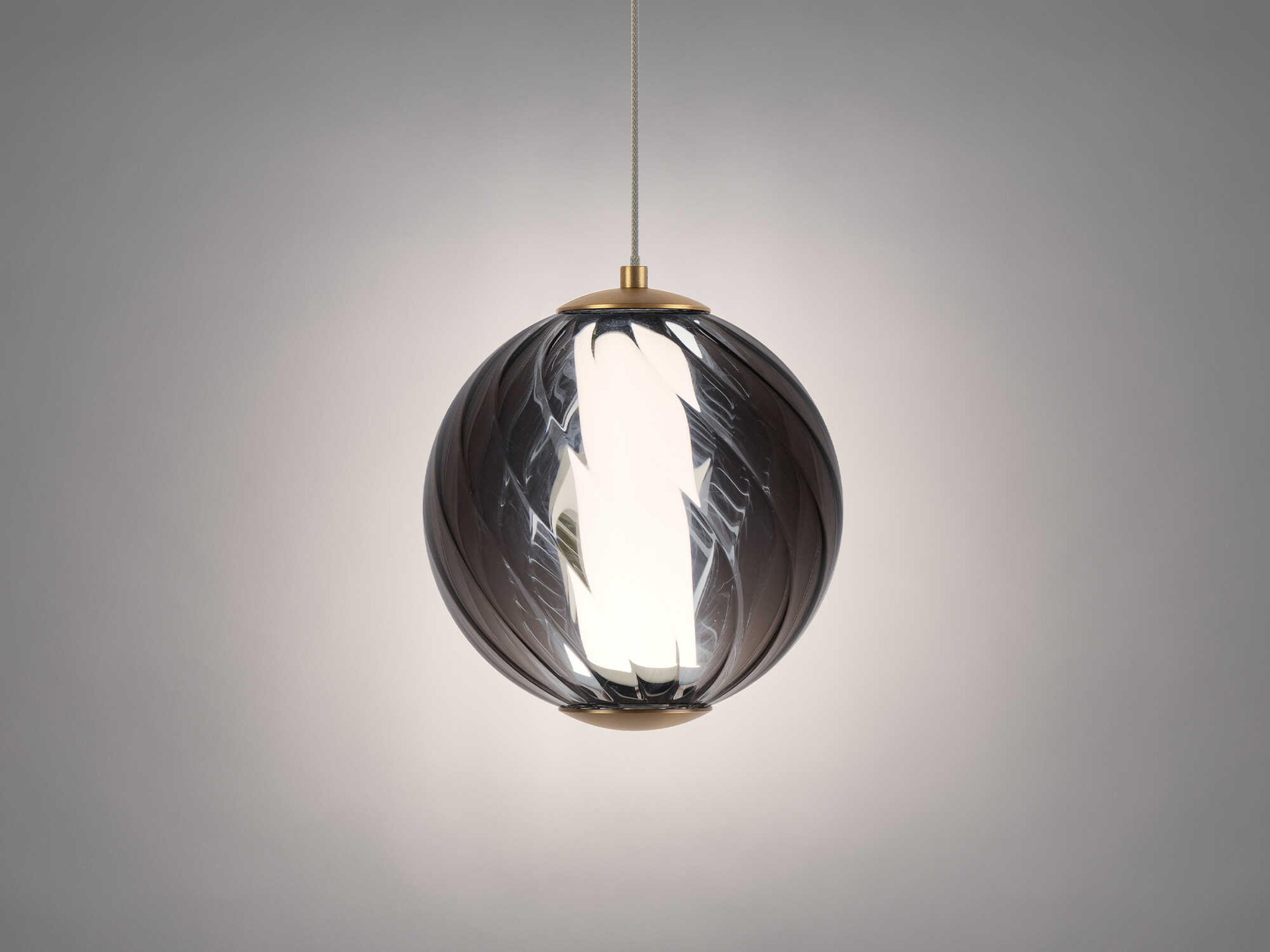 Modern Forms Swirly 1-Light Smoke Glass Aged Brass Globe Mini Pendant