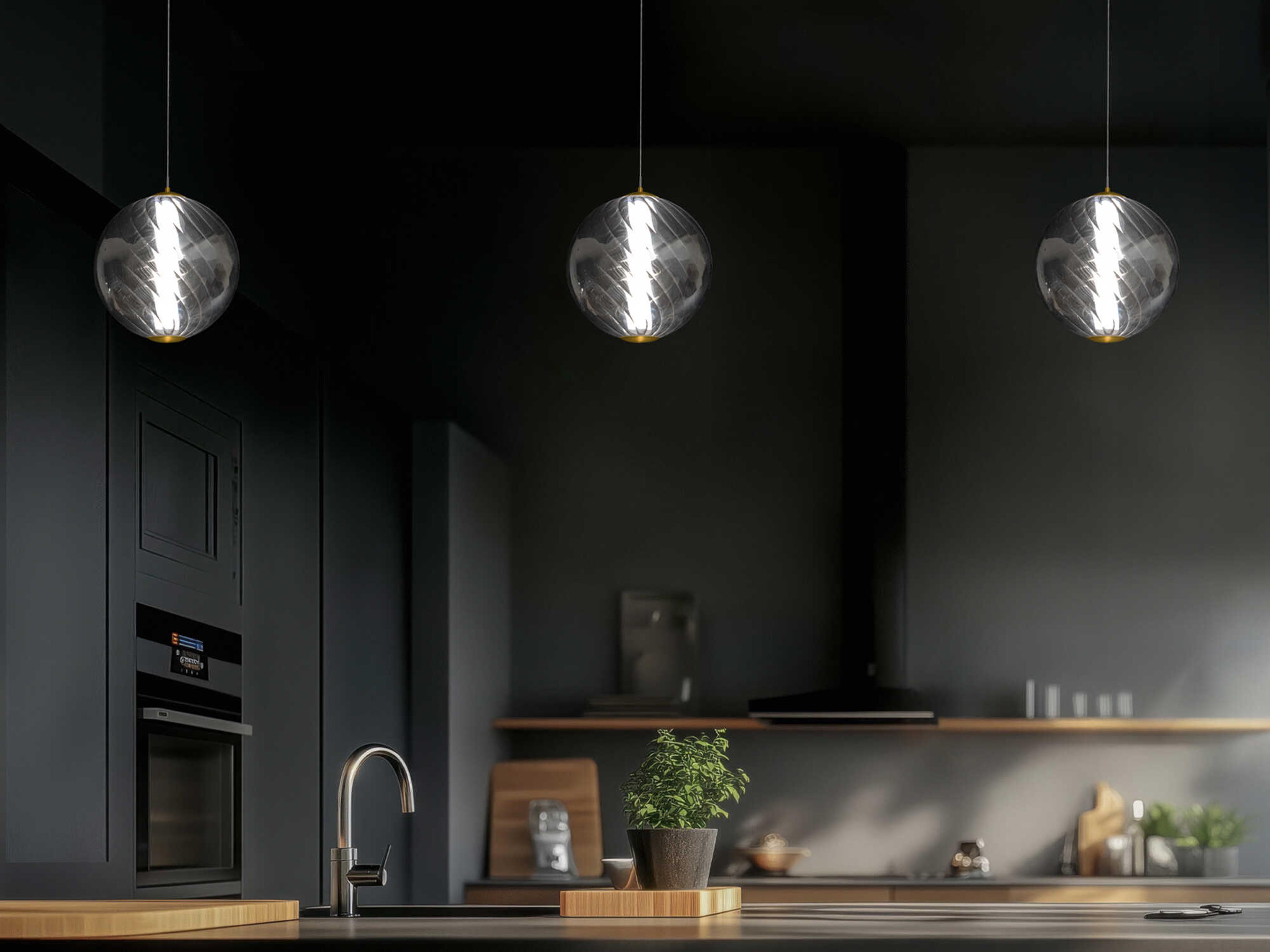 Modern Forms Swirly 1-Light Smoke Glass Aged Brass Globe Mini Pendant