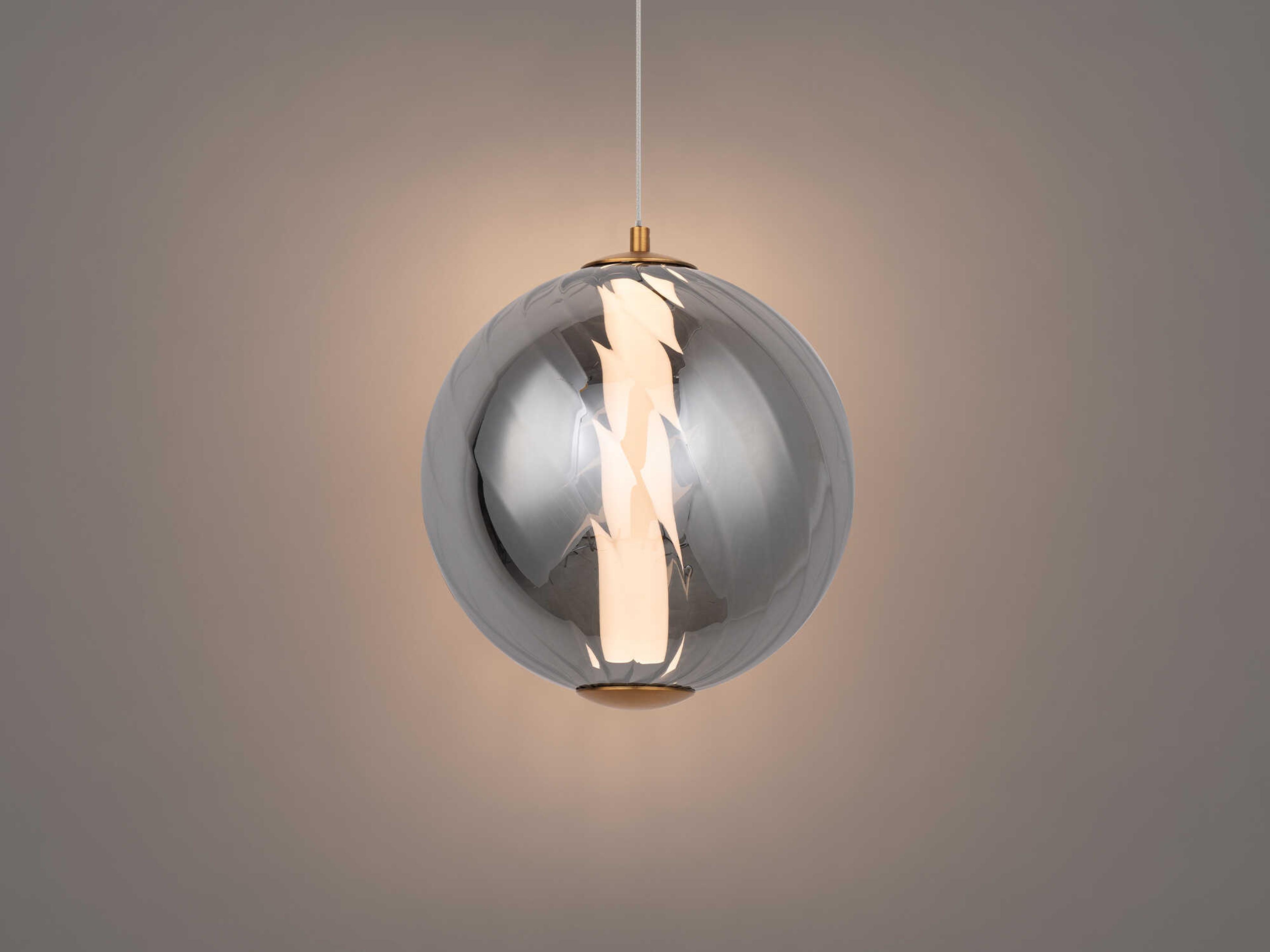 Modern Forms Swirly 1-Light Smoke Glass Aged Brass Globe Mini Pendant