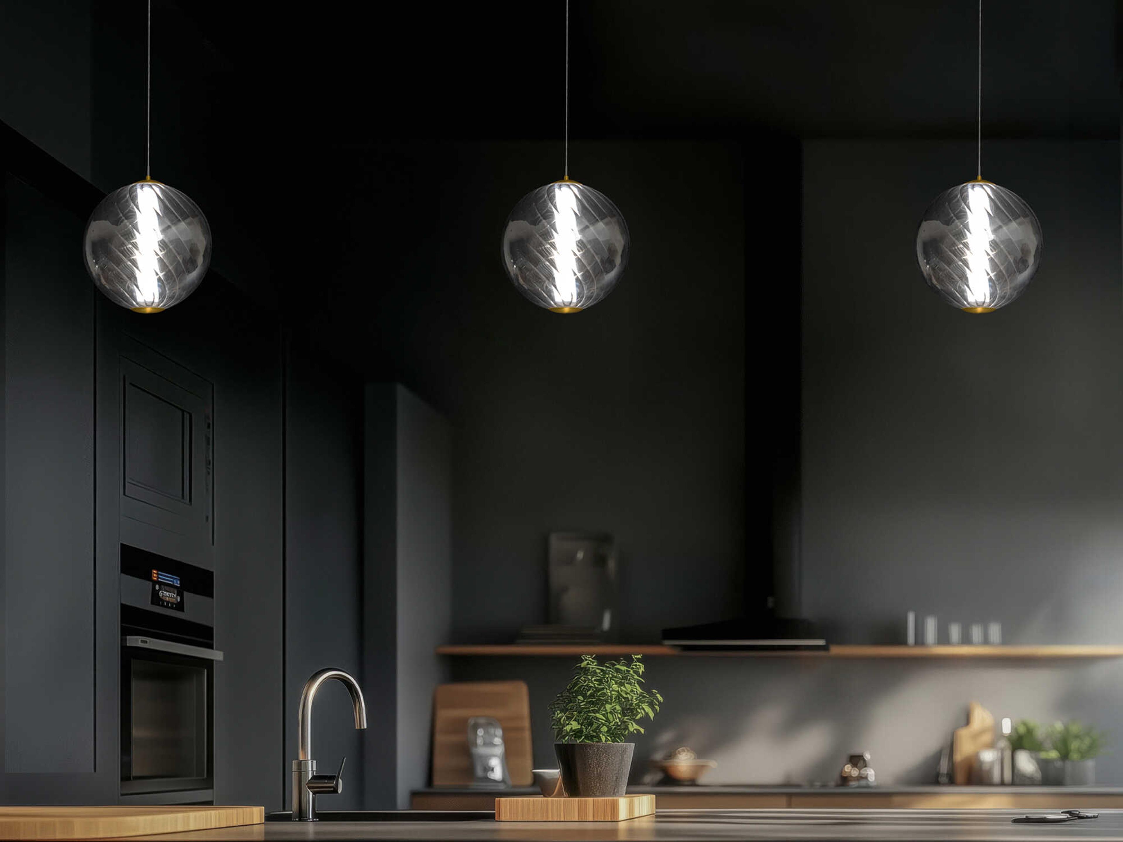 Modern Forms Swirly 1-Light Smoke Glass Aged Brass Globe Mini Pendant