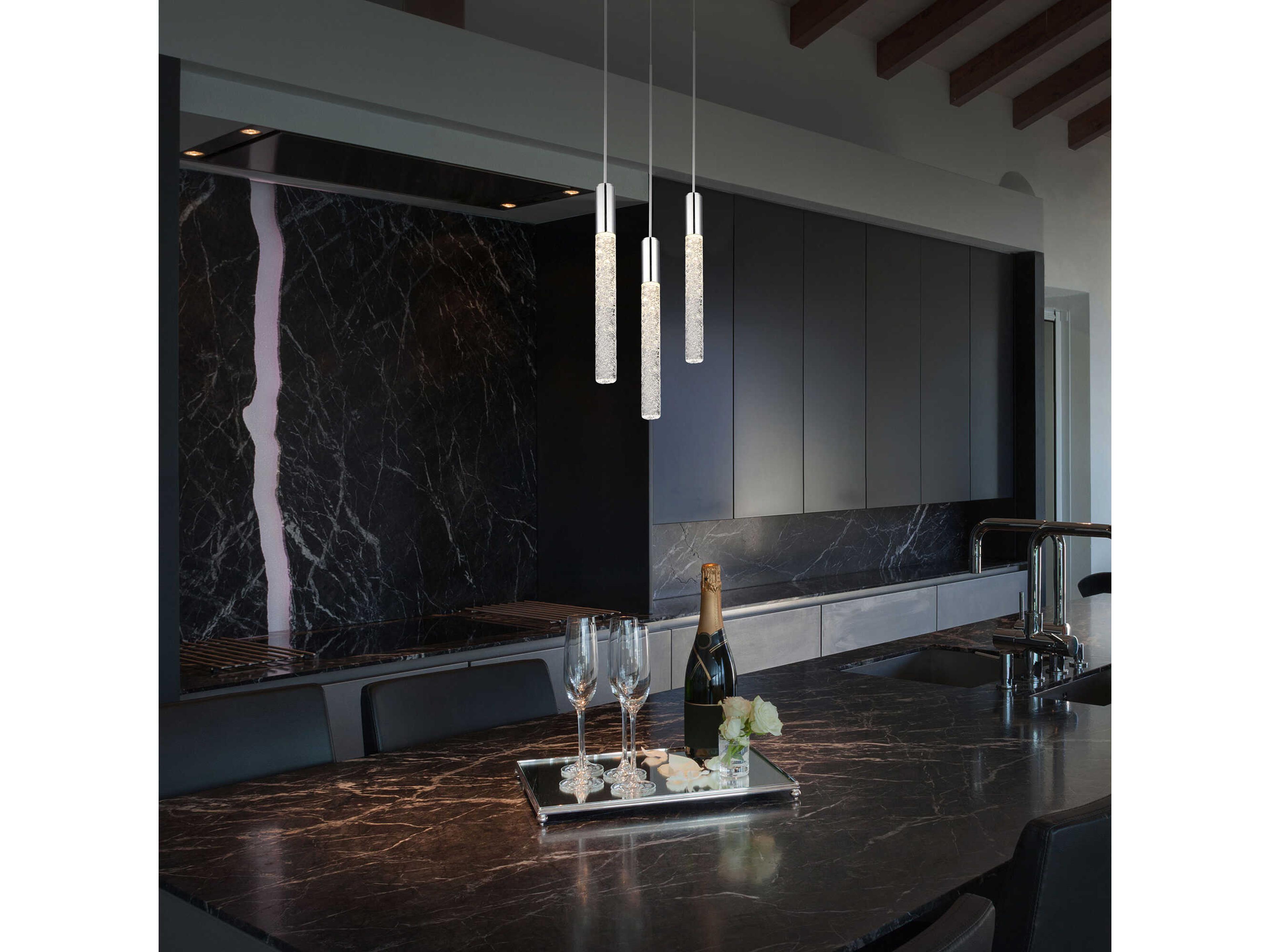 Modern Forms Magic 3-Light Polished Nickel Crystal LED Cylinder Mini Pendant