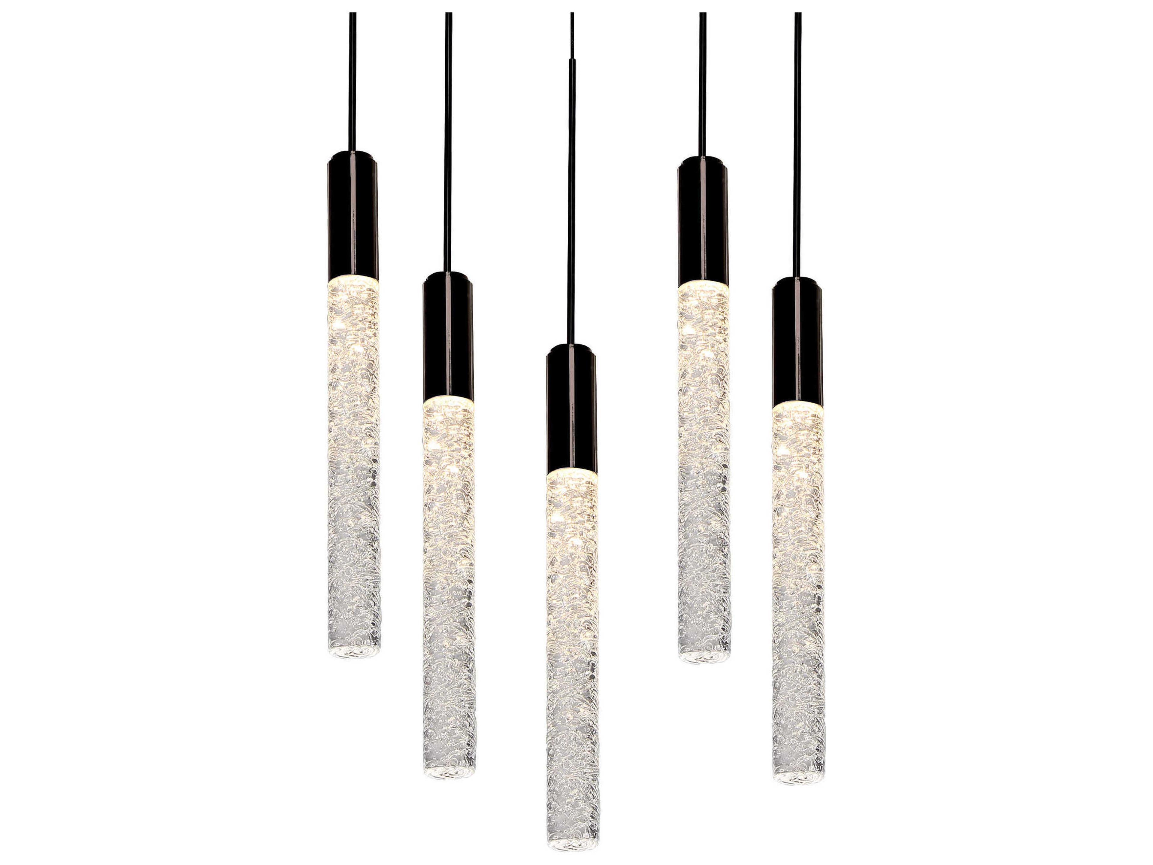 Magic 5-Light Black Crystal LED Cylinder Pendant