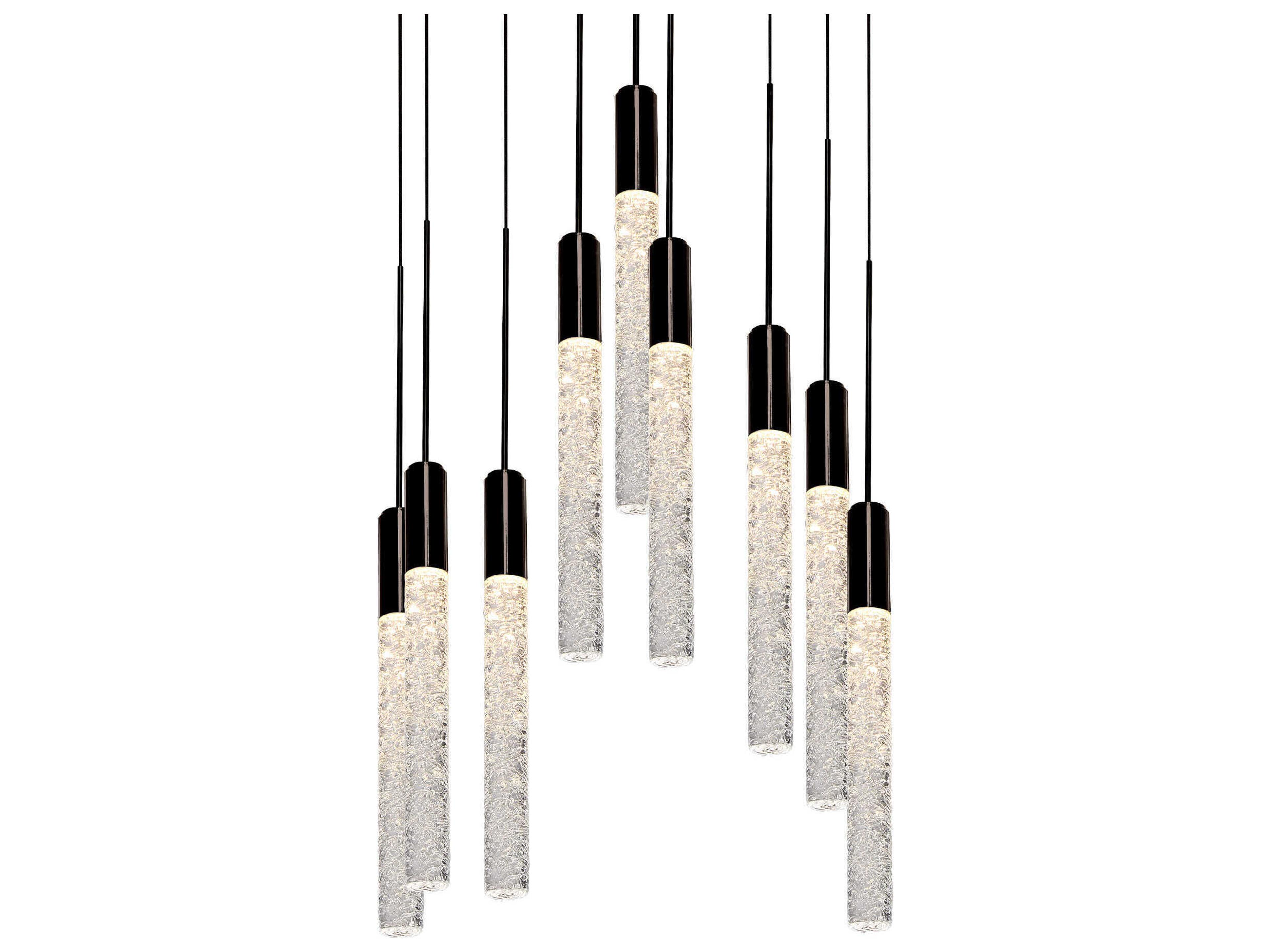Magic 9-Light Black Crystal LED Cylinder Pendant