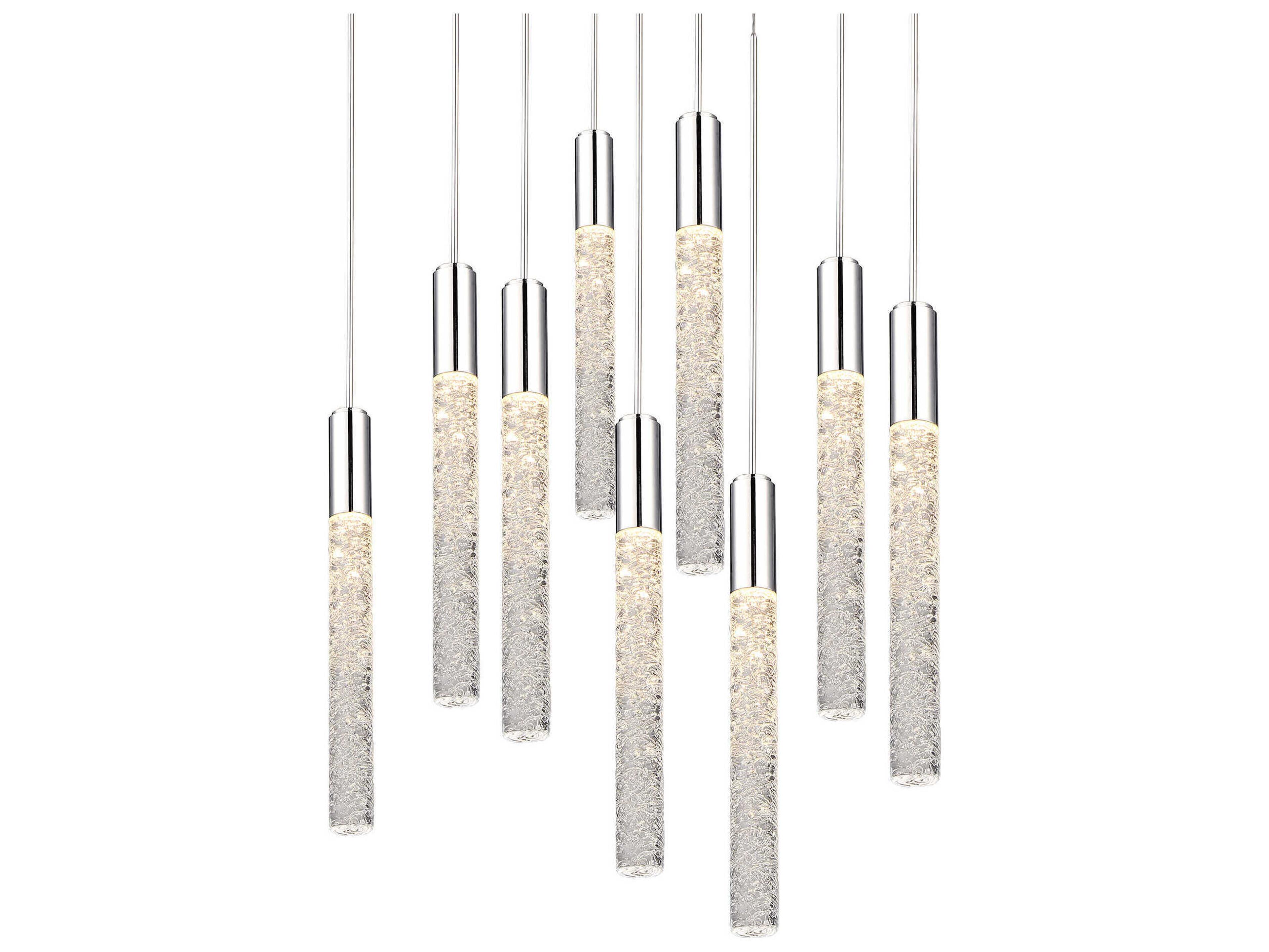 Magic 9-Light Polished Nickel Crystal LED Cylinder Pendant