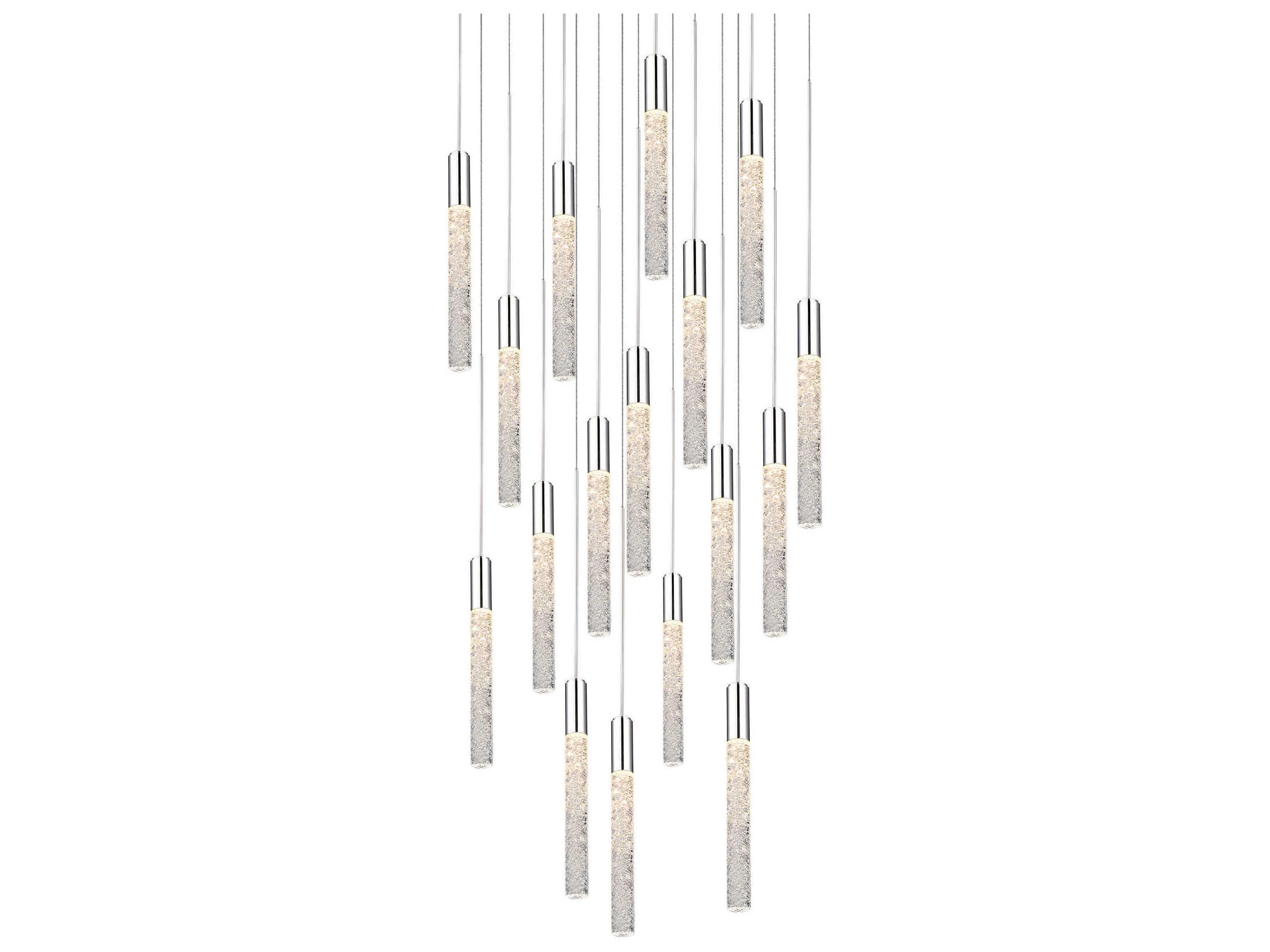 Magic 15-Light Polished Nickel Crystal LED Cylinder Pendant