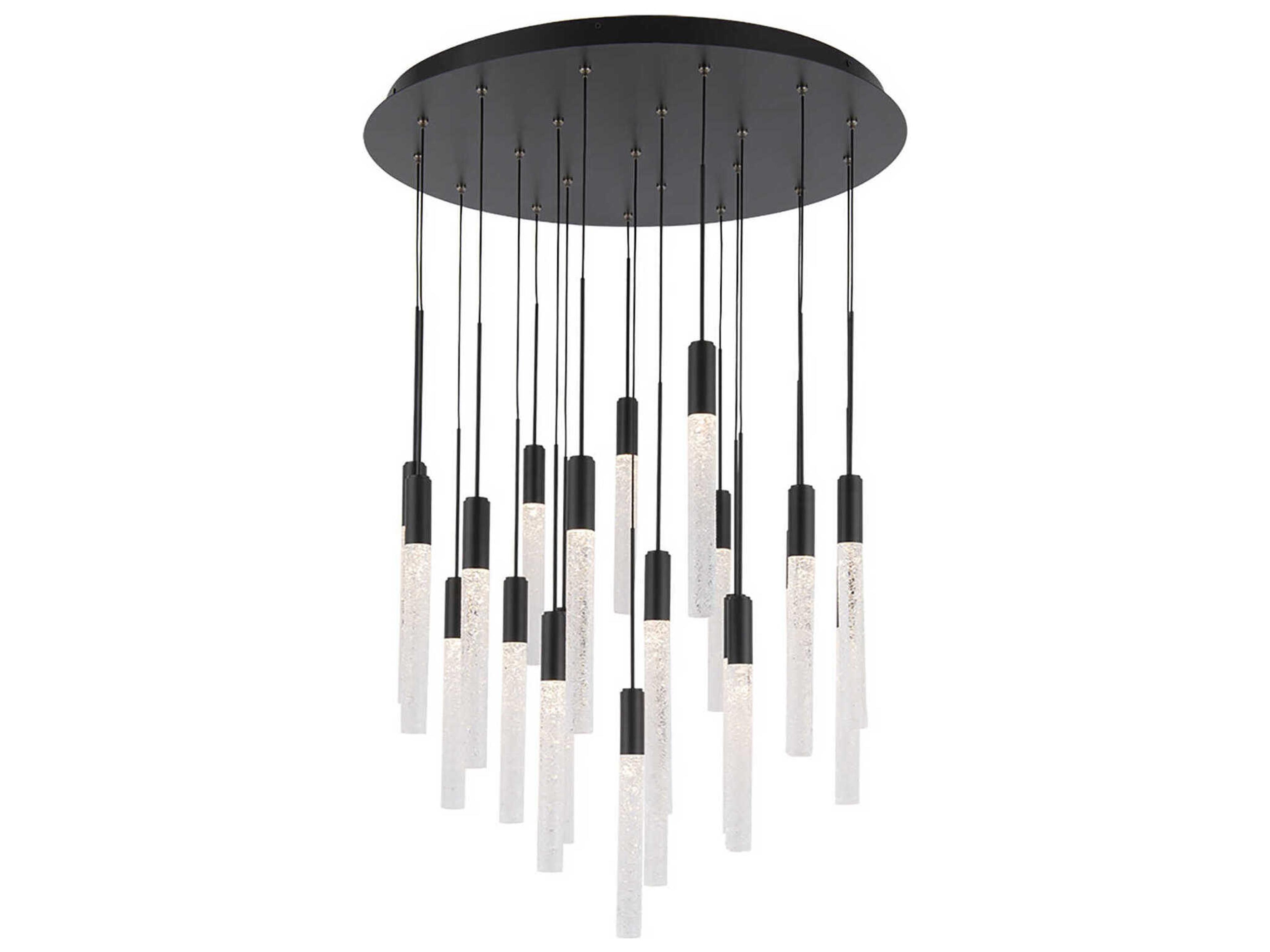 Magic 21-Light Black Crystal LED Cylinder Pendant