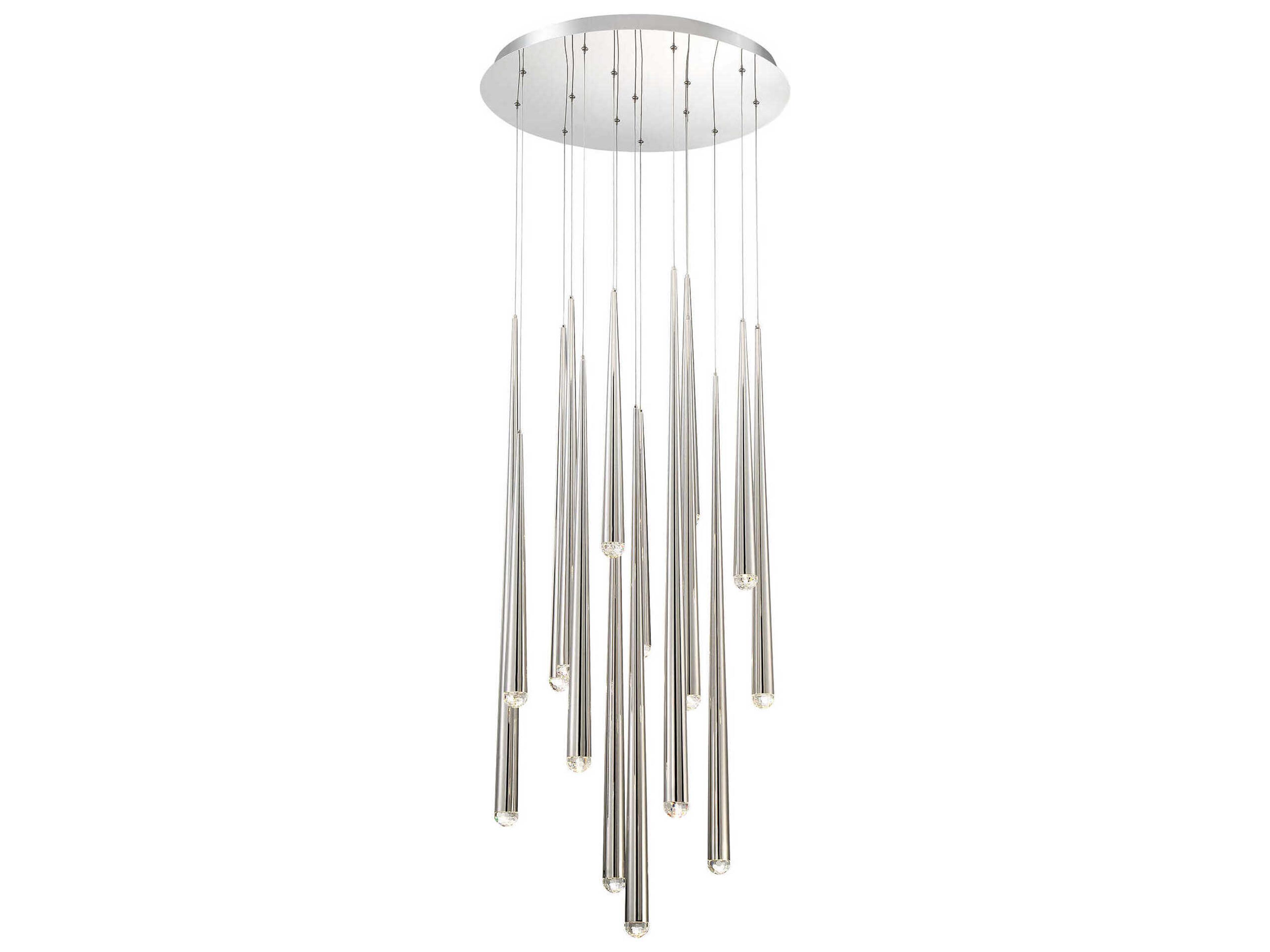 Cascade 15-Light Polished Nickel Crystal LED Pendant
