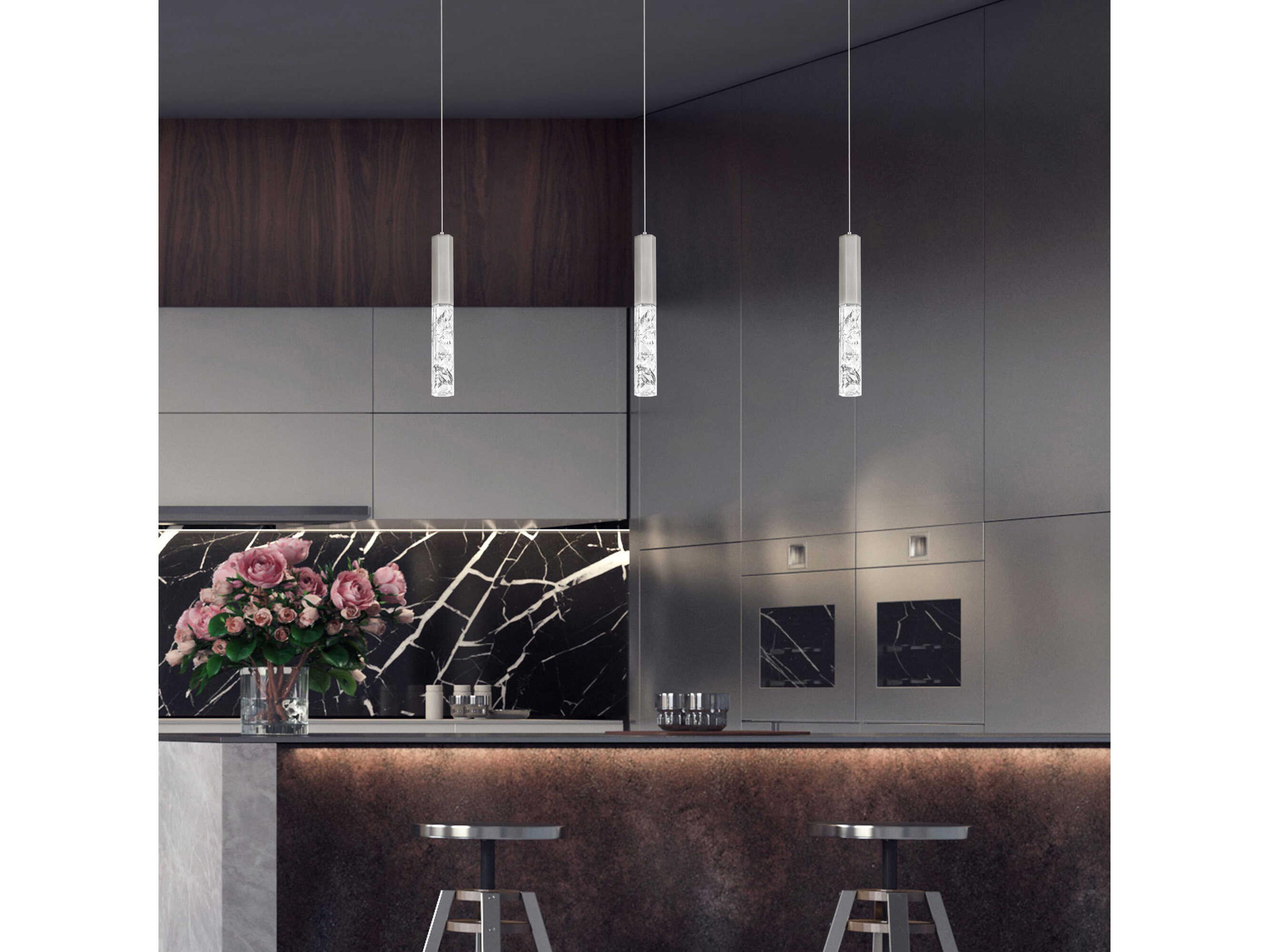 Modern Forms Basalt 1-Light Brushed Nickel Crystal LED Cylinder Mini Pendant
