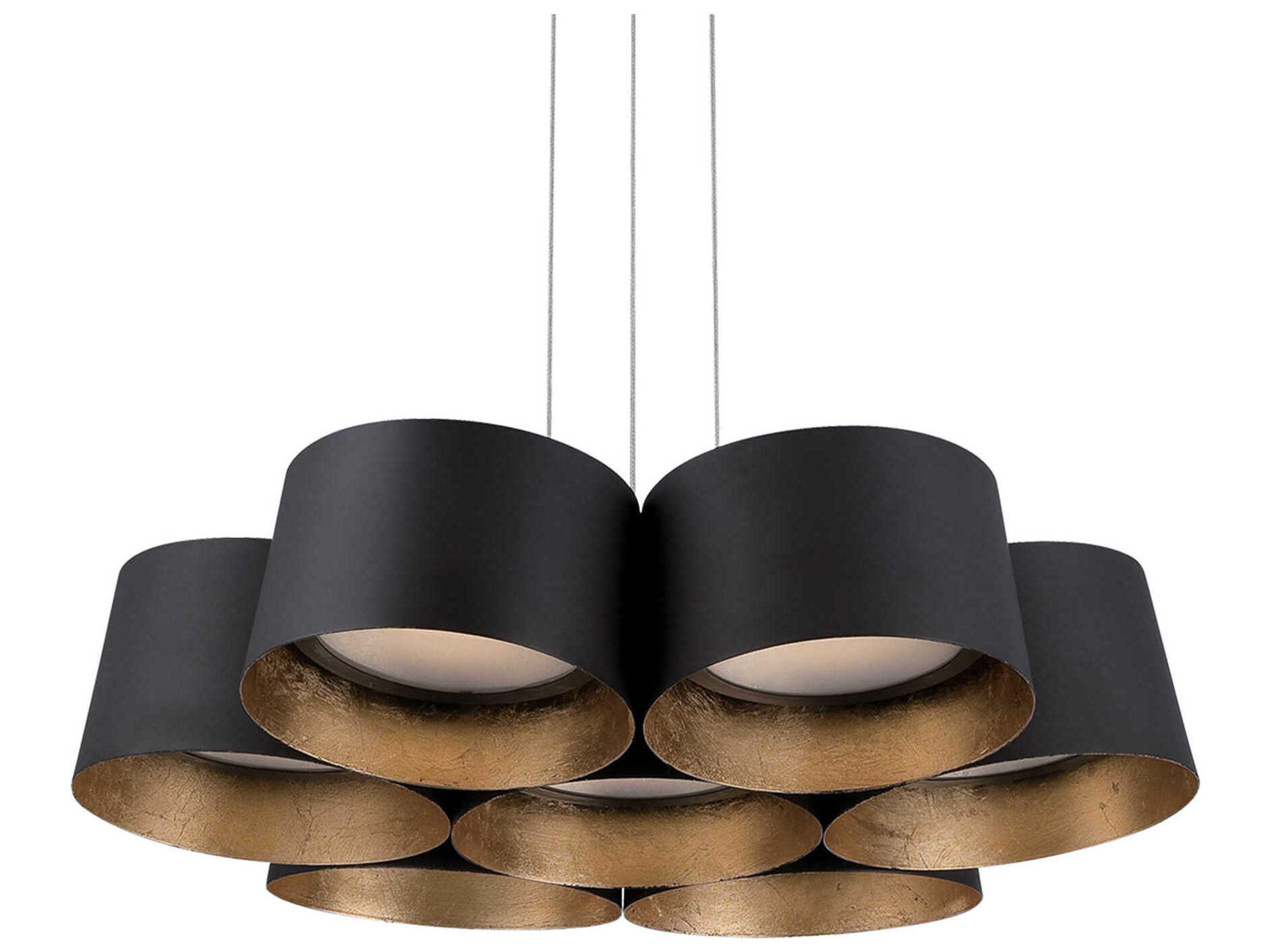 Modern Forms Marimba 7-Light Black Gold Leaf Glass LED Drum Pendant