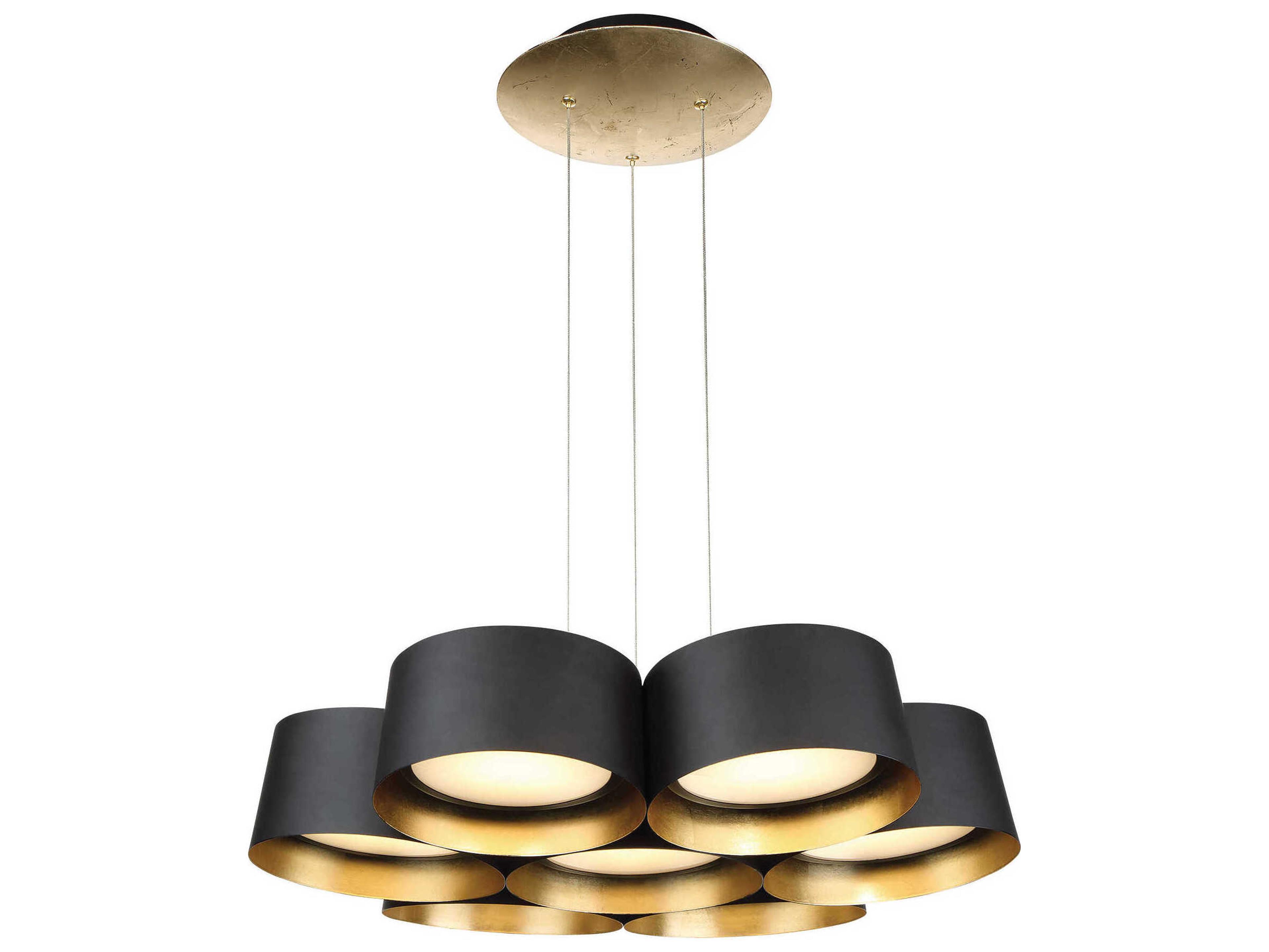 Marimba 7-Light Black Gold Leaf Glass LED Drum Pendant