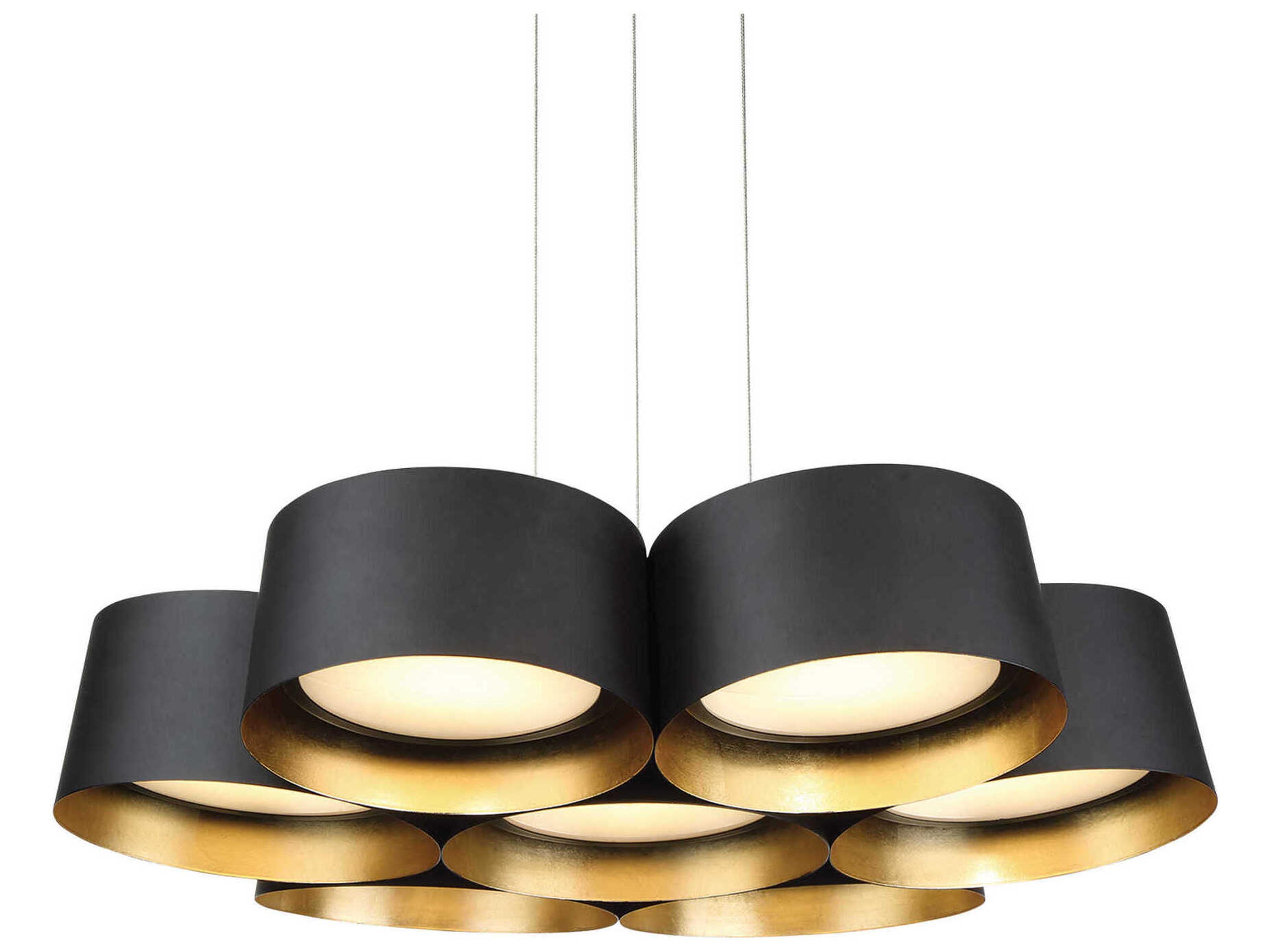 Modern Forms Marimba 7-Light Black Gold Leaf Glass LED Drum Pendant