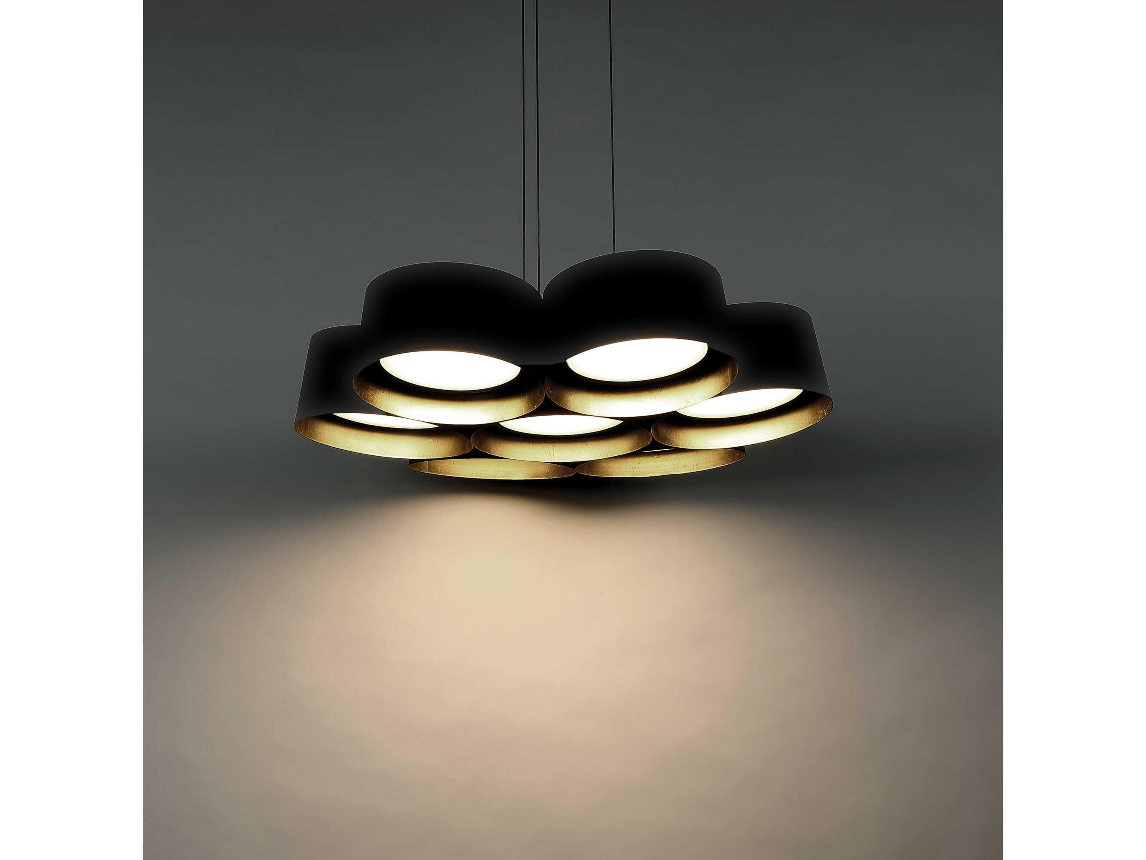 Modern Forms Marimba 7-Light Black Gold Leaf Glass LED Drum Pendant