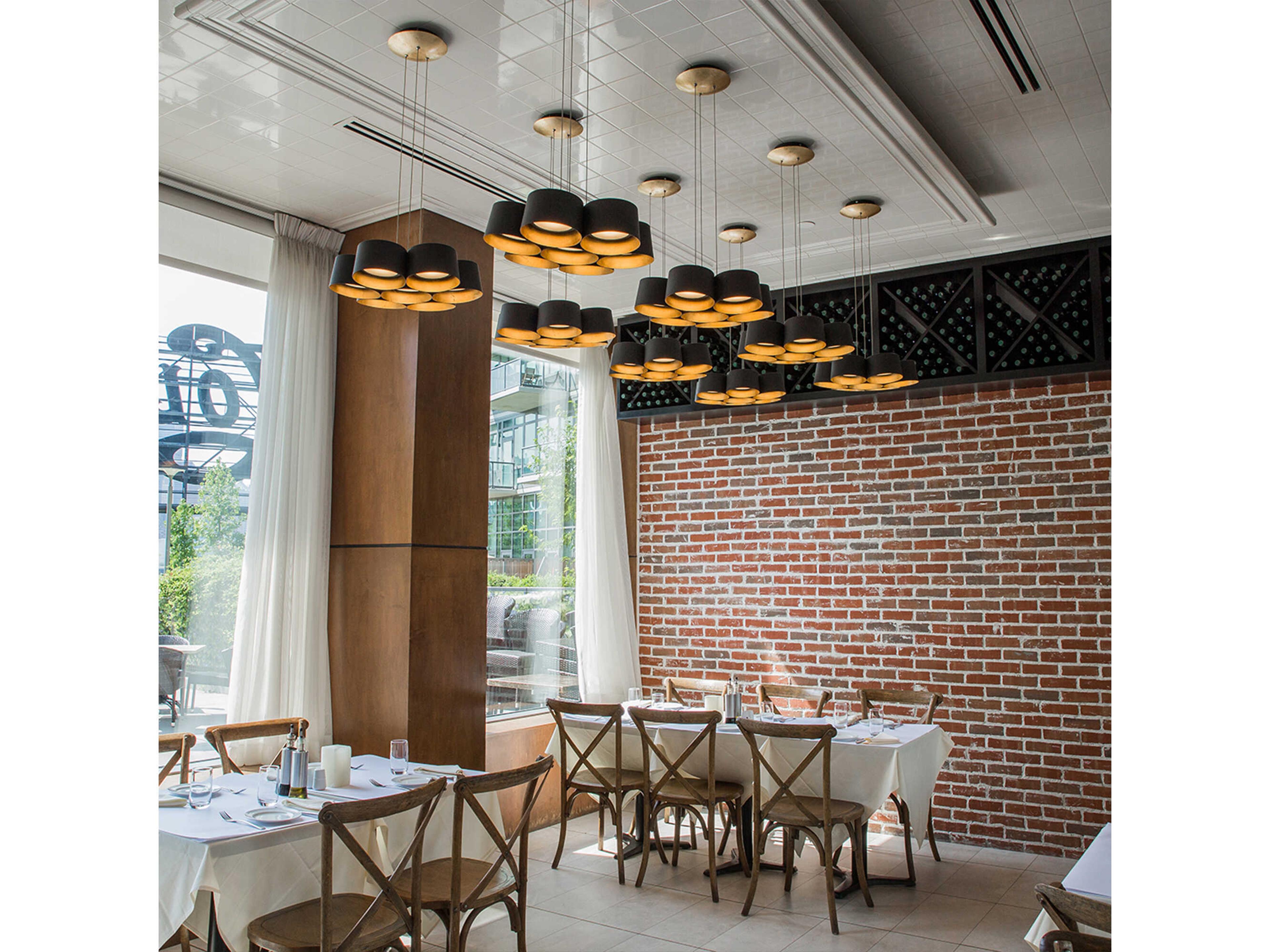 Modern Forms Marimba 7-Light Black Gold Leaf Glass LED Drum Pendant